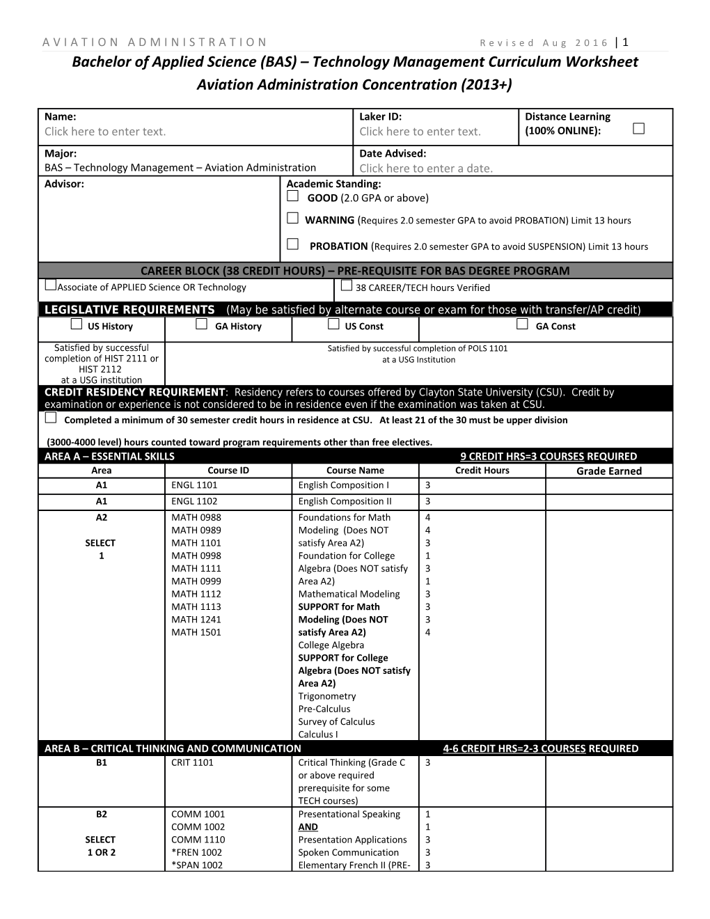 AVIATION ADMINISTRATION Revised Aug 2016 1