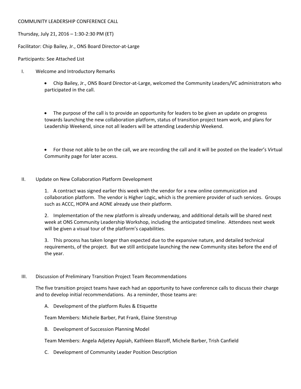 Facilitator: Chip Bailey, Jr., ONS Board Director-At-Large