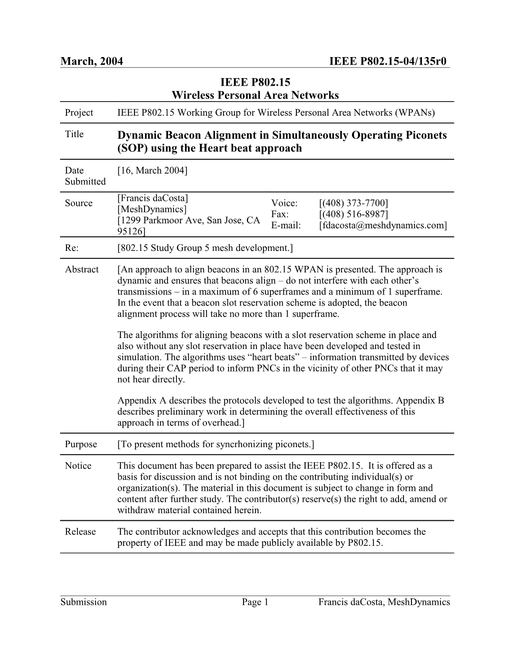 Dynamic Beacon Alignment in Simultaneously Operating Piconets (SOP) Using the Heart Beat