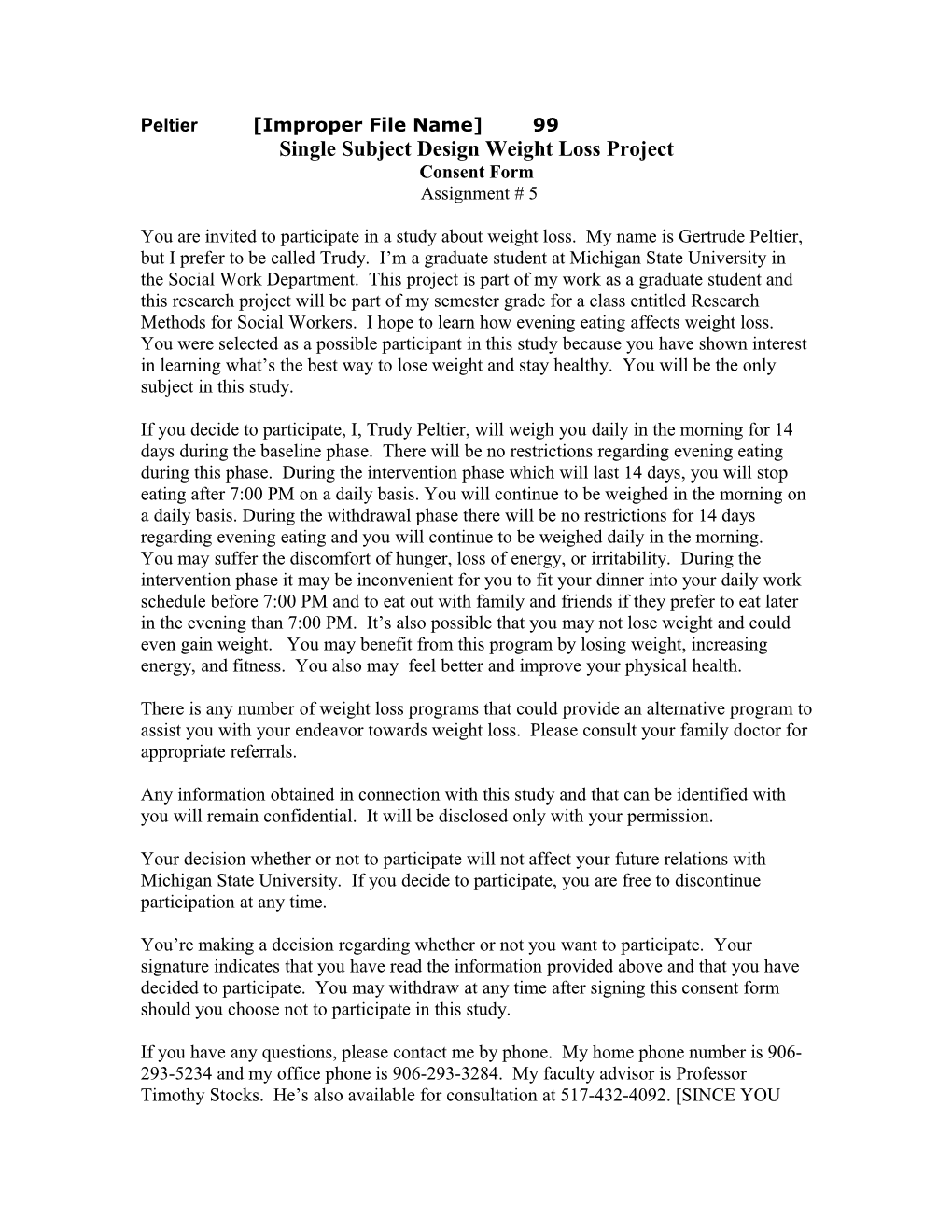Single Subject Design Weight Loss Project