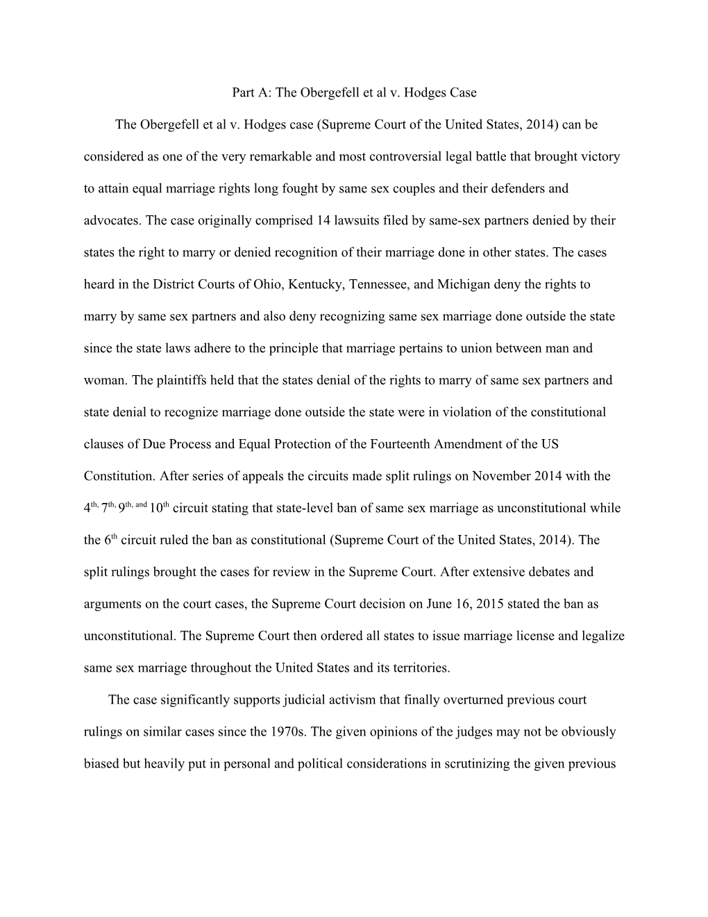 Part A: the Obergefell Et Al V. Hodges Case