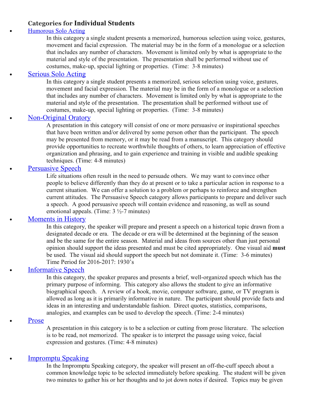 Categories Forindividual Students