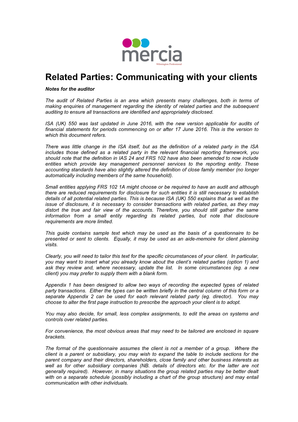 Auditing Related Party Transactions: Communicating with Your Clients
