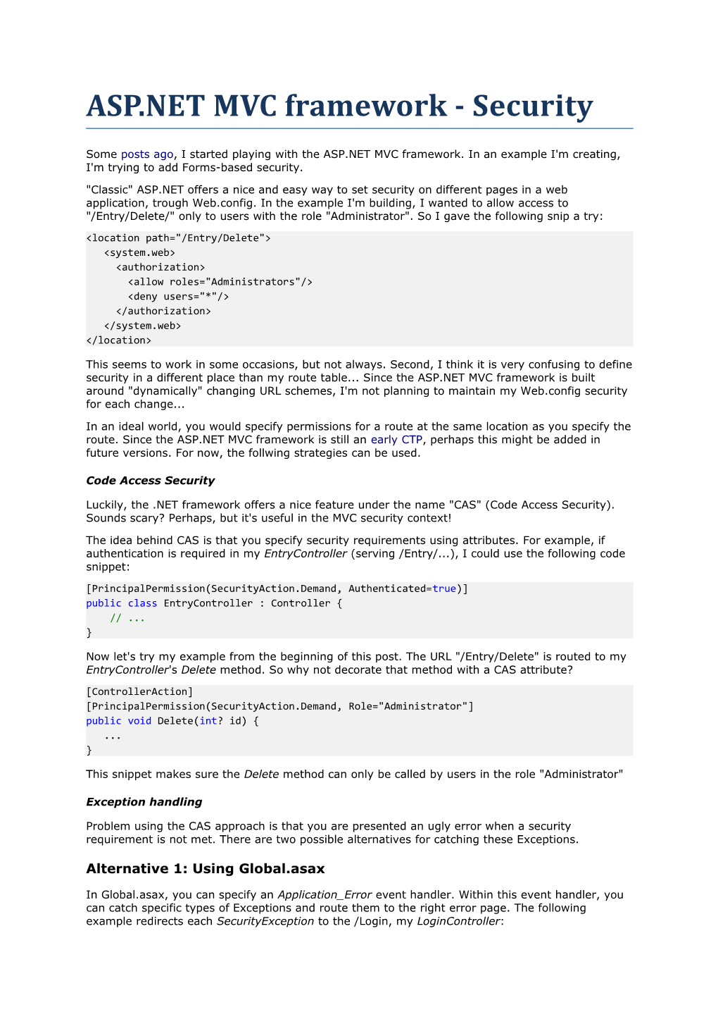 ASP.NET MVC Framework - Security