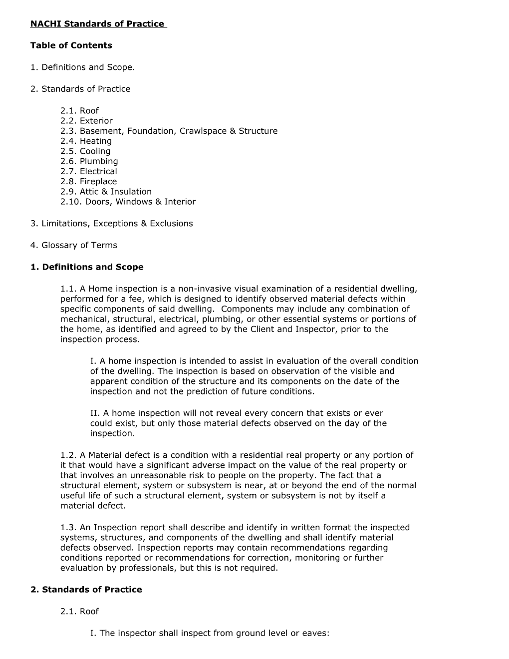 NACHI Standards of Practice