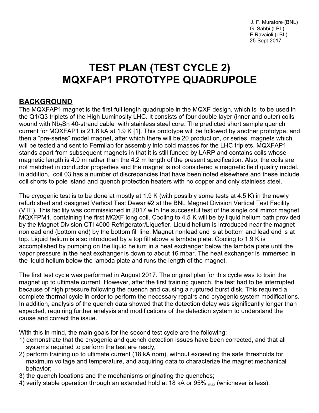 TEST PLAN for Electron Lens Solenoid Assembly