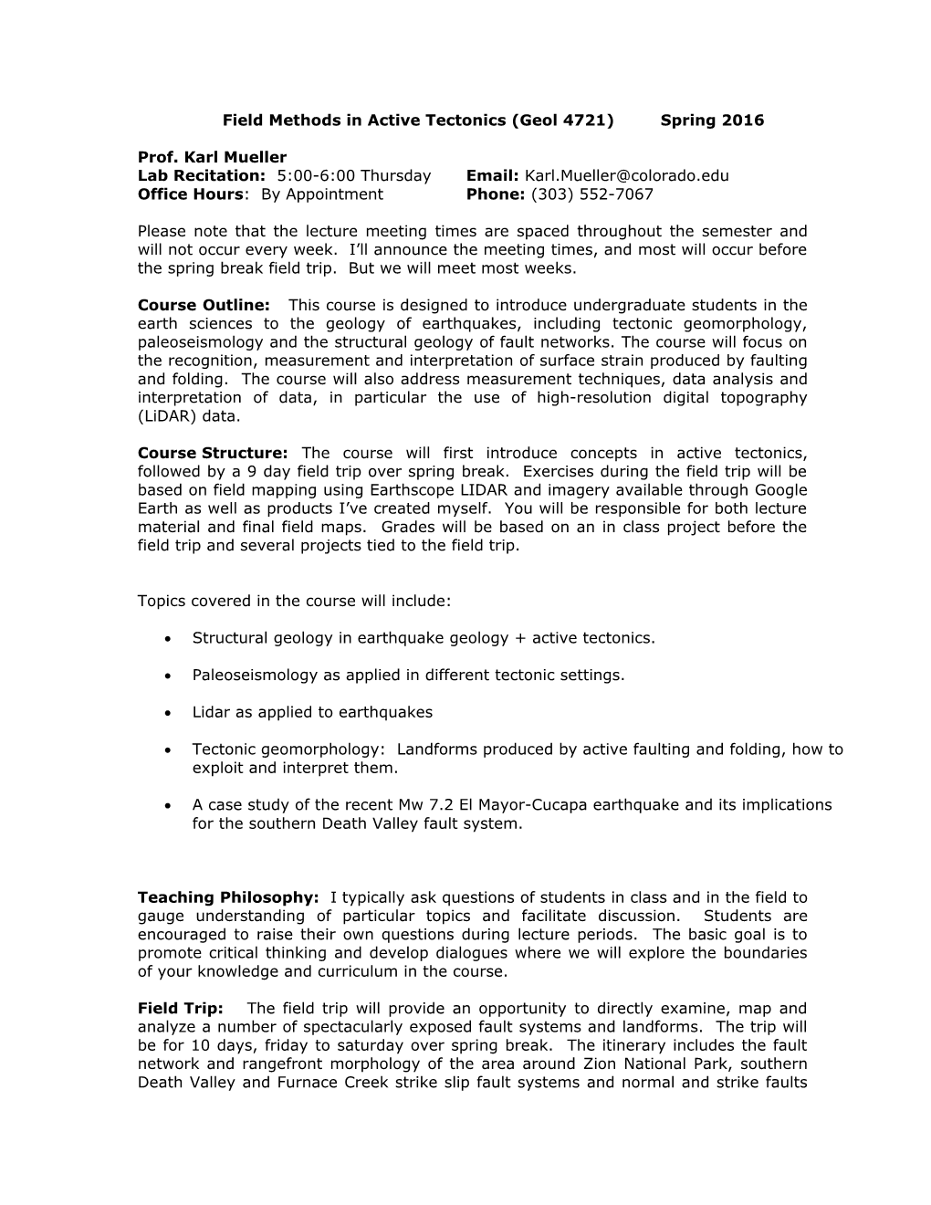 Field Methods in Active Tectonics (Geol 4721)Spring 2016