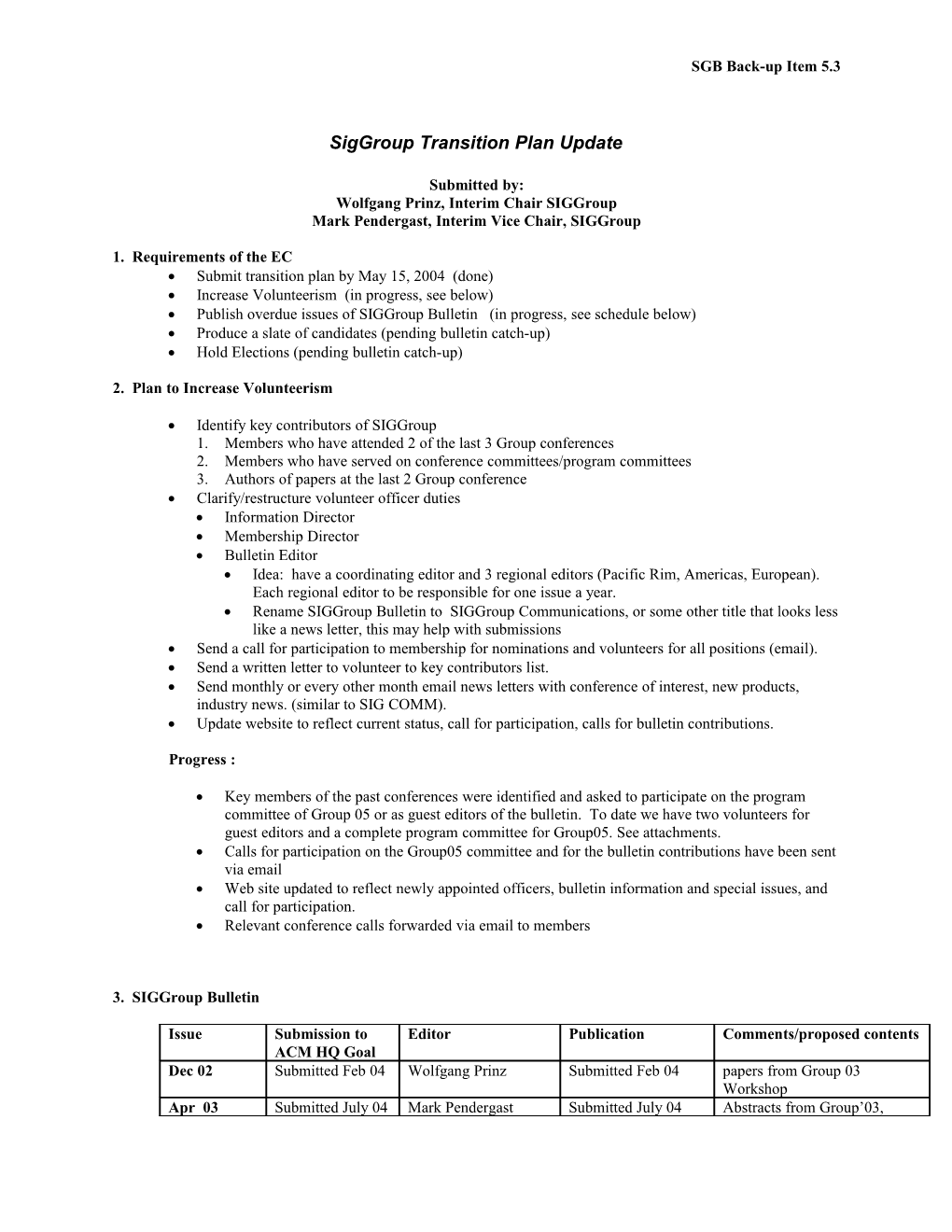 Siggroup Transition Plan