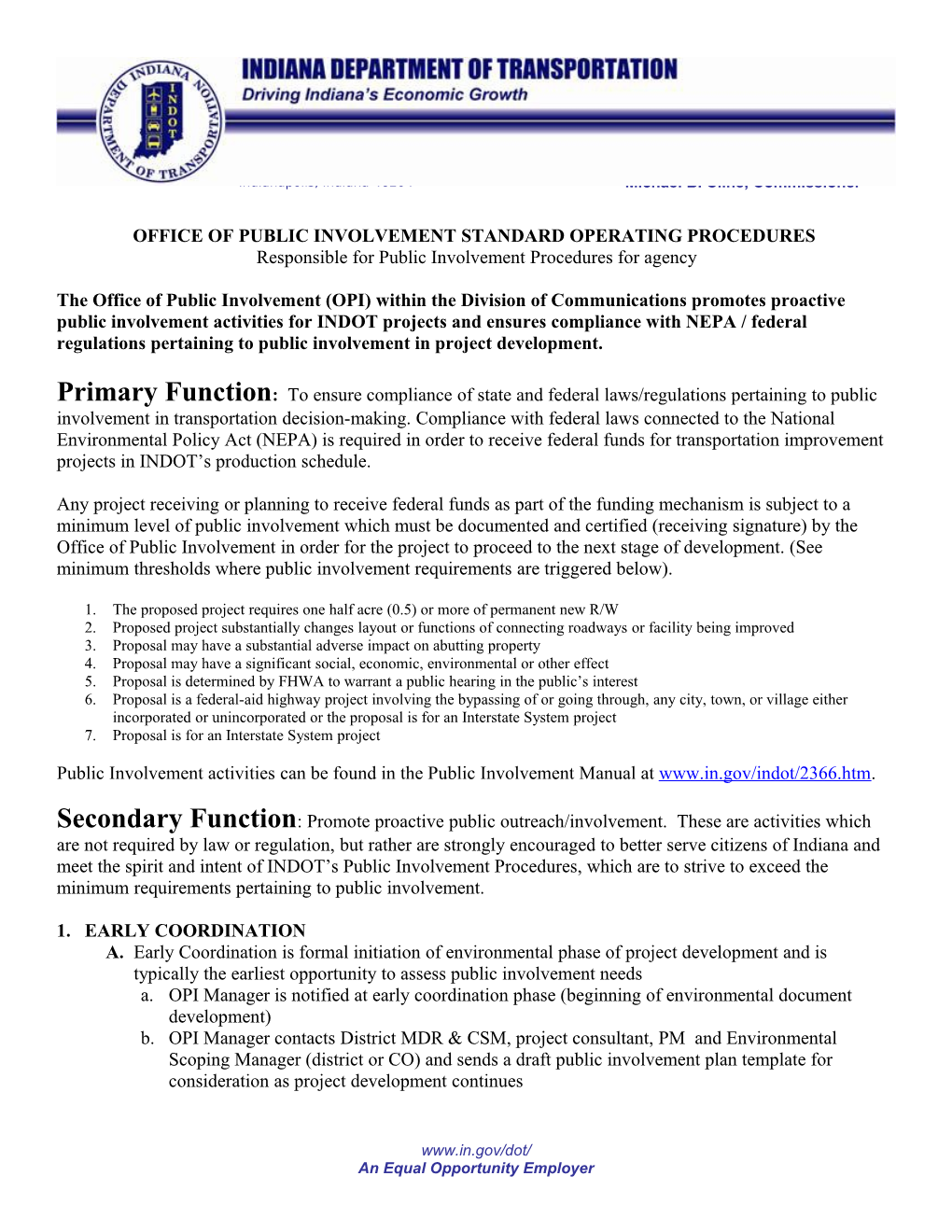 Legal Notice of Public Comment & Review Period on 2011 Indot Public Involvement Procedures