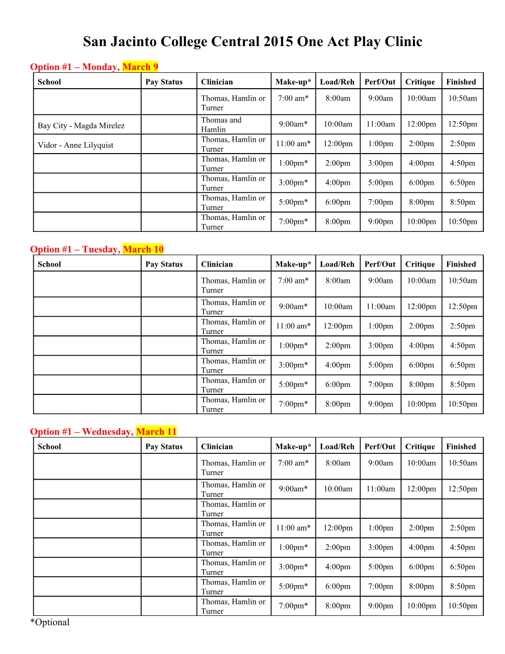 San Jacinto College Central 2015 One Act Play Clinic