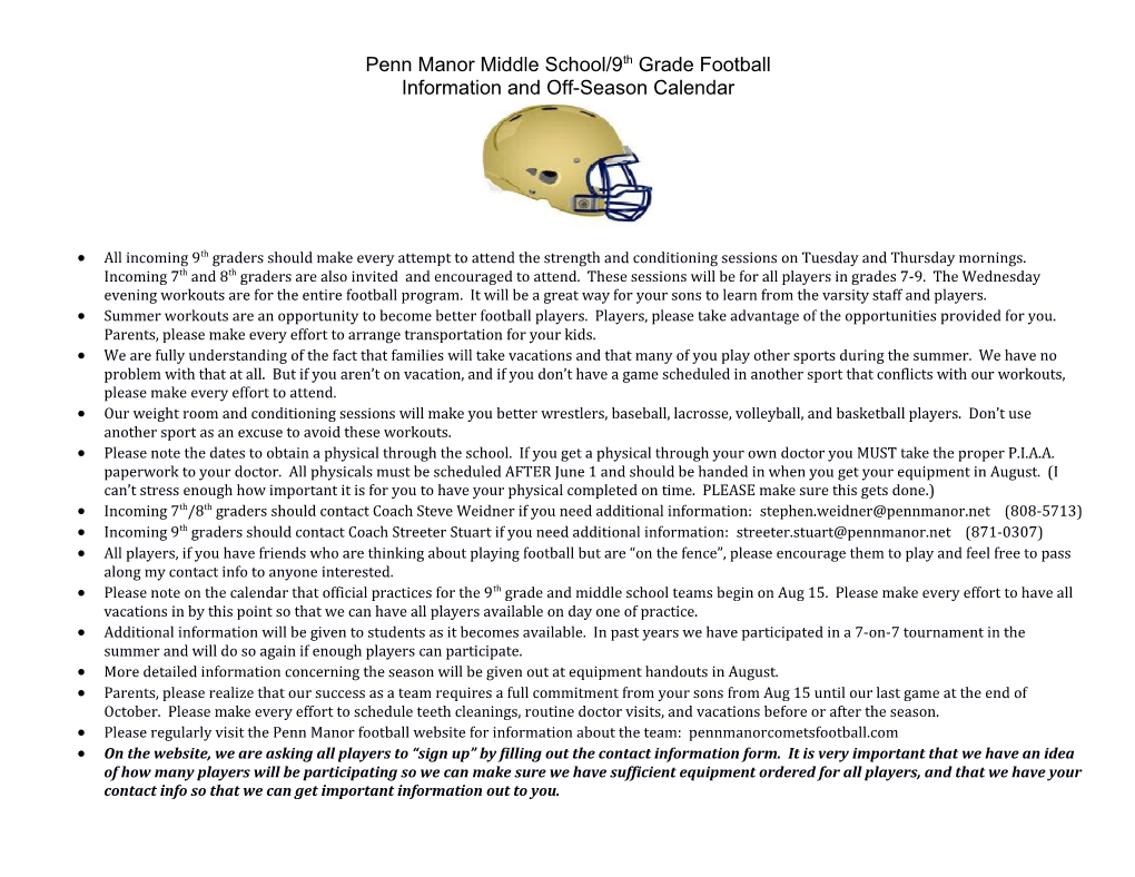 Penn Manor Middle School/9Th Grade Football