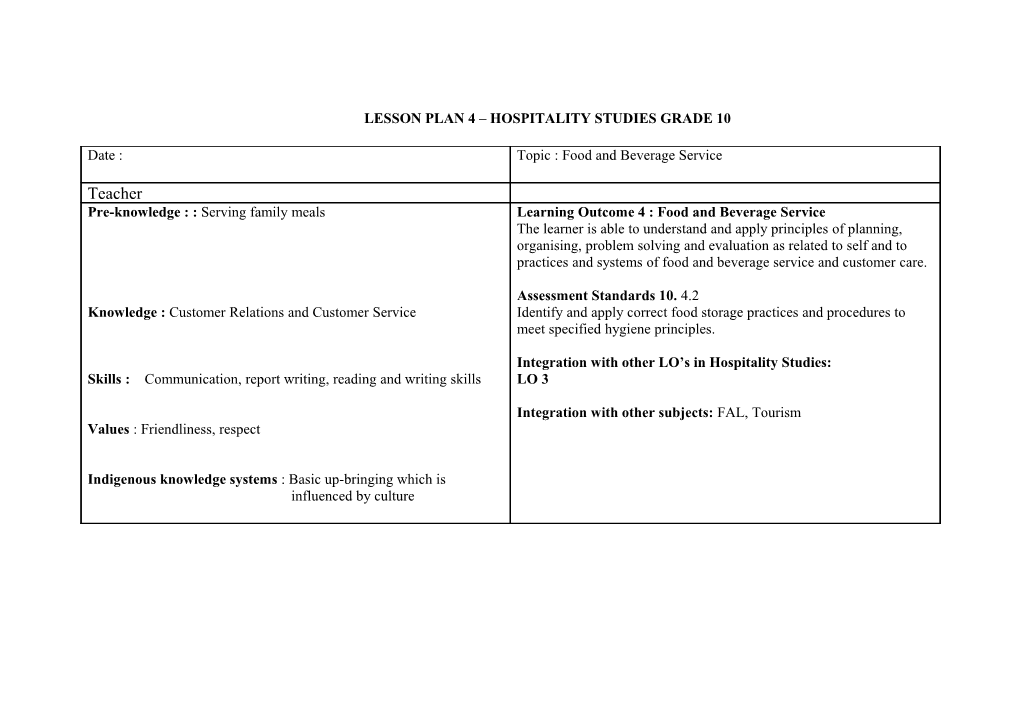 LESSON Plan 4 for TERM TWO