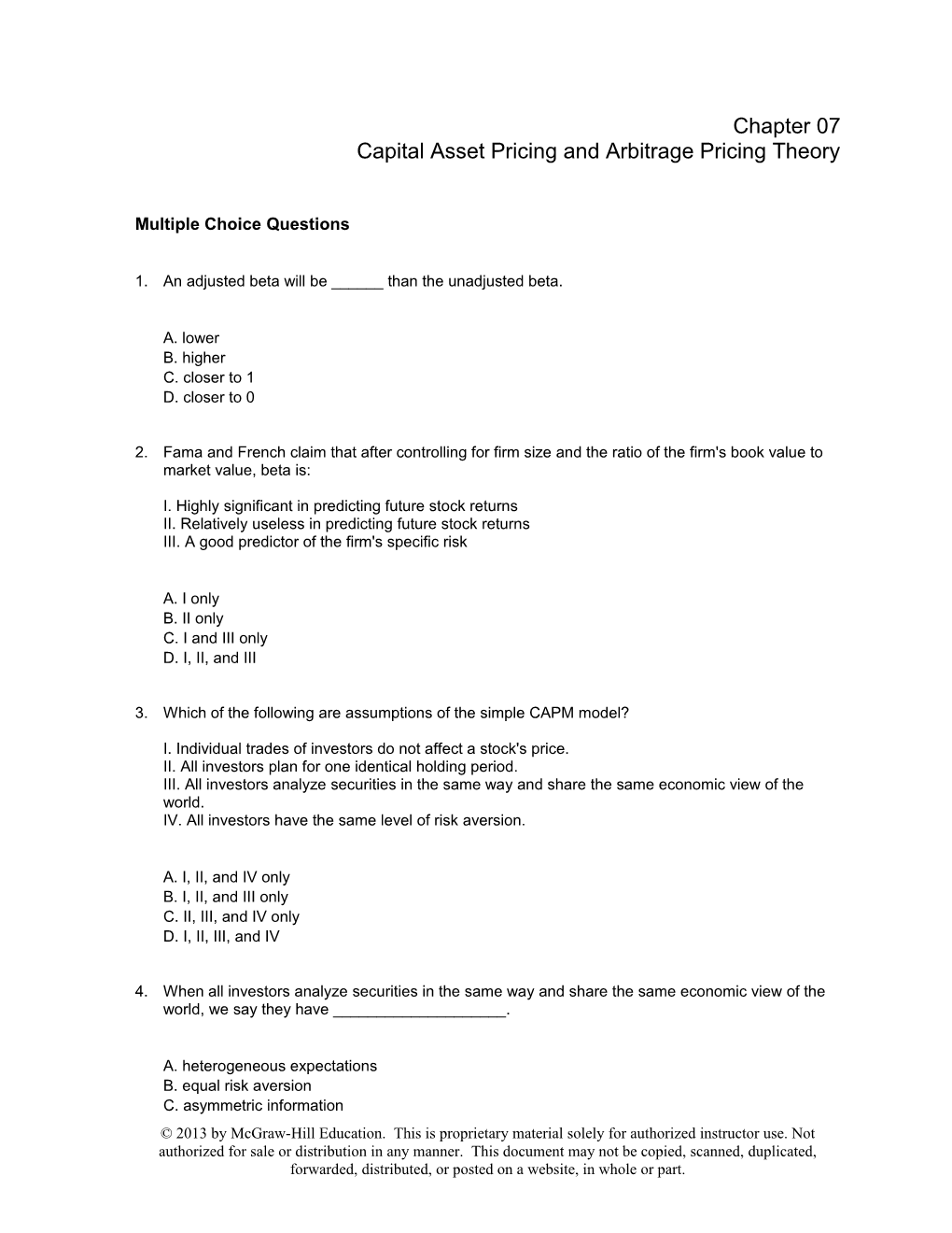 Capital Asset Pricing and Arbitrage Pricing Theory