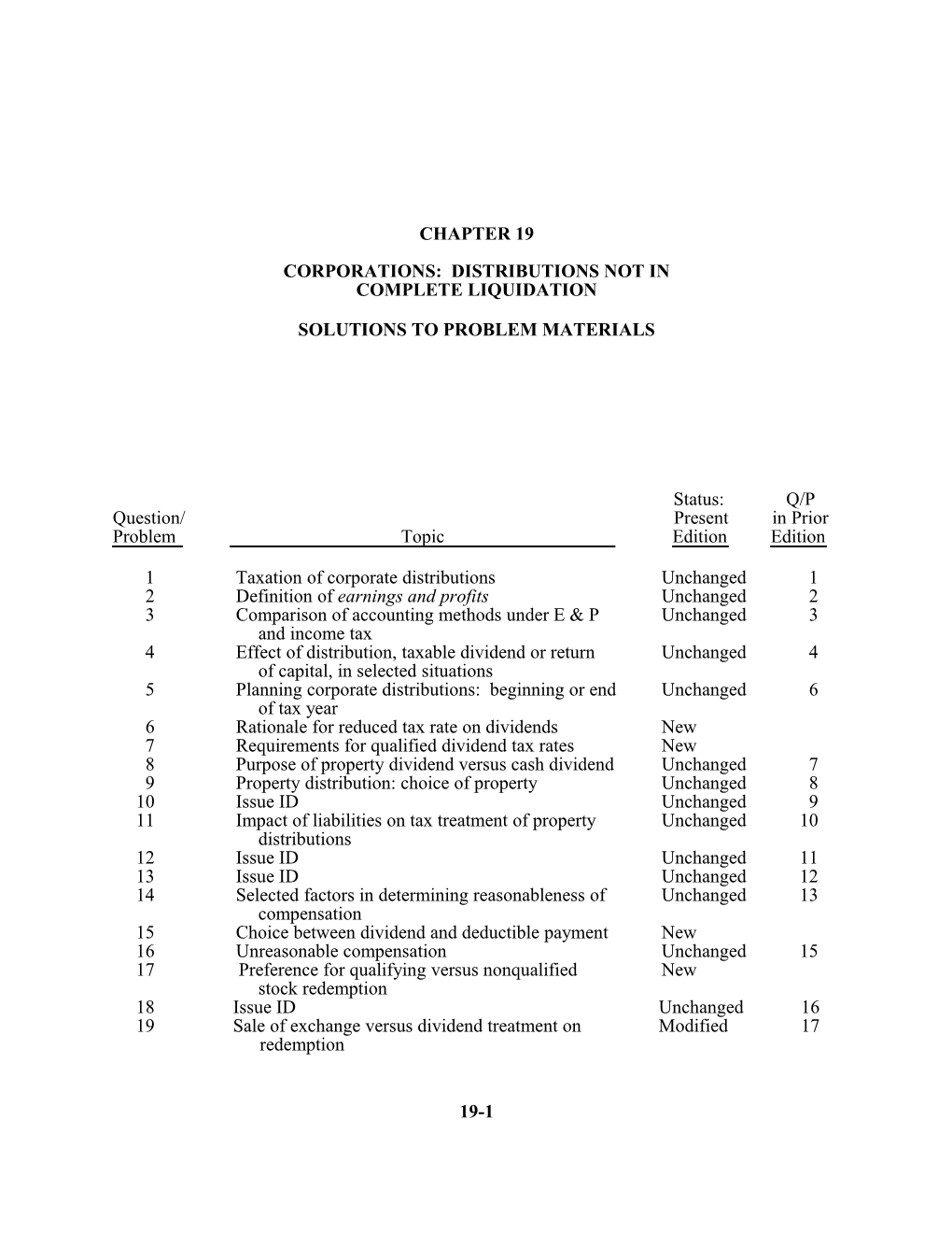 Corporations: Distributions Not in Complete Liquidation19-1