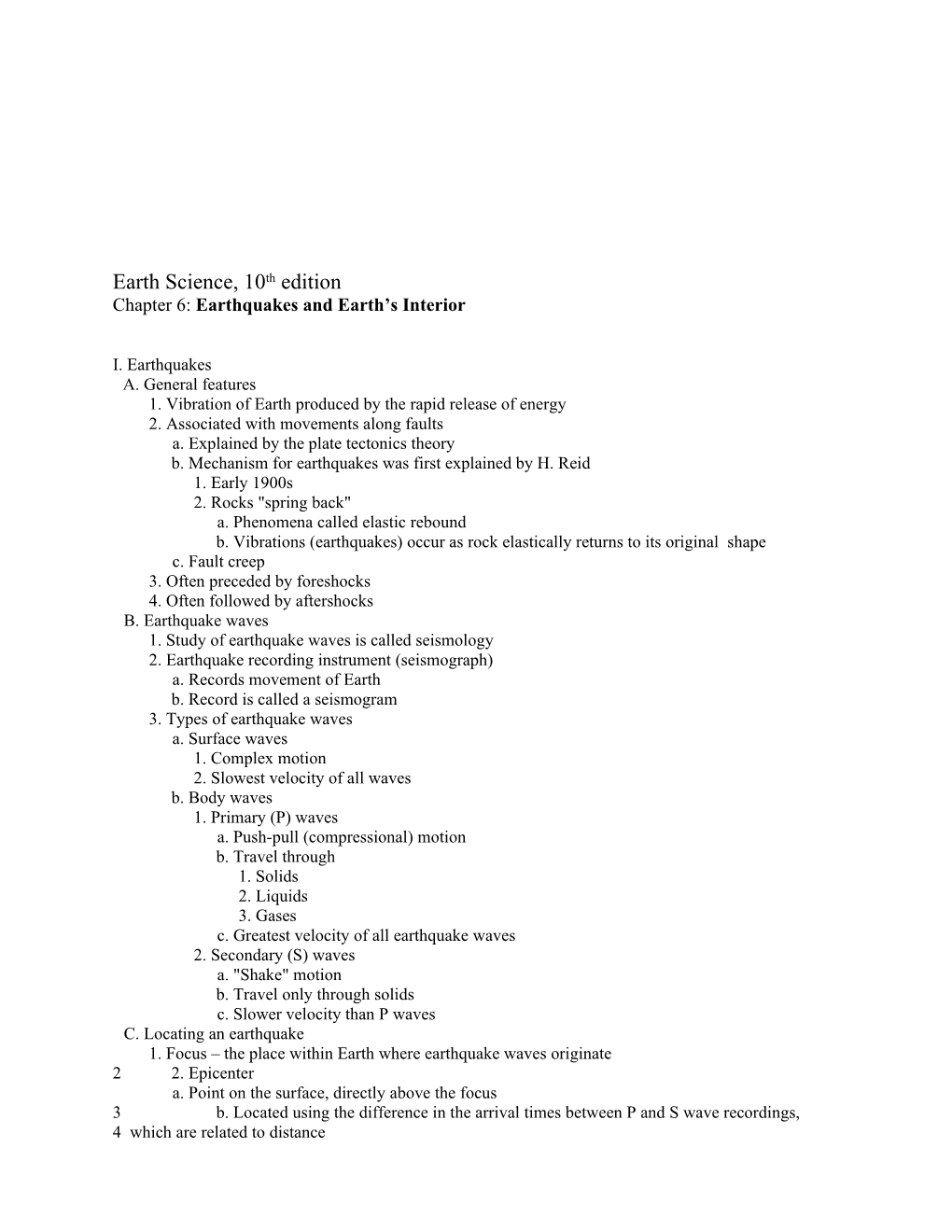 Chapter 6: Earthquakes and Earth S Interior