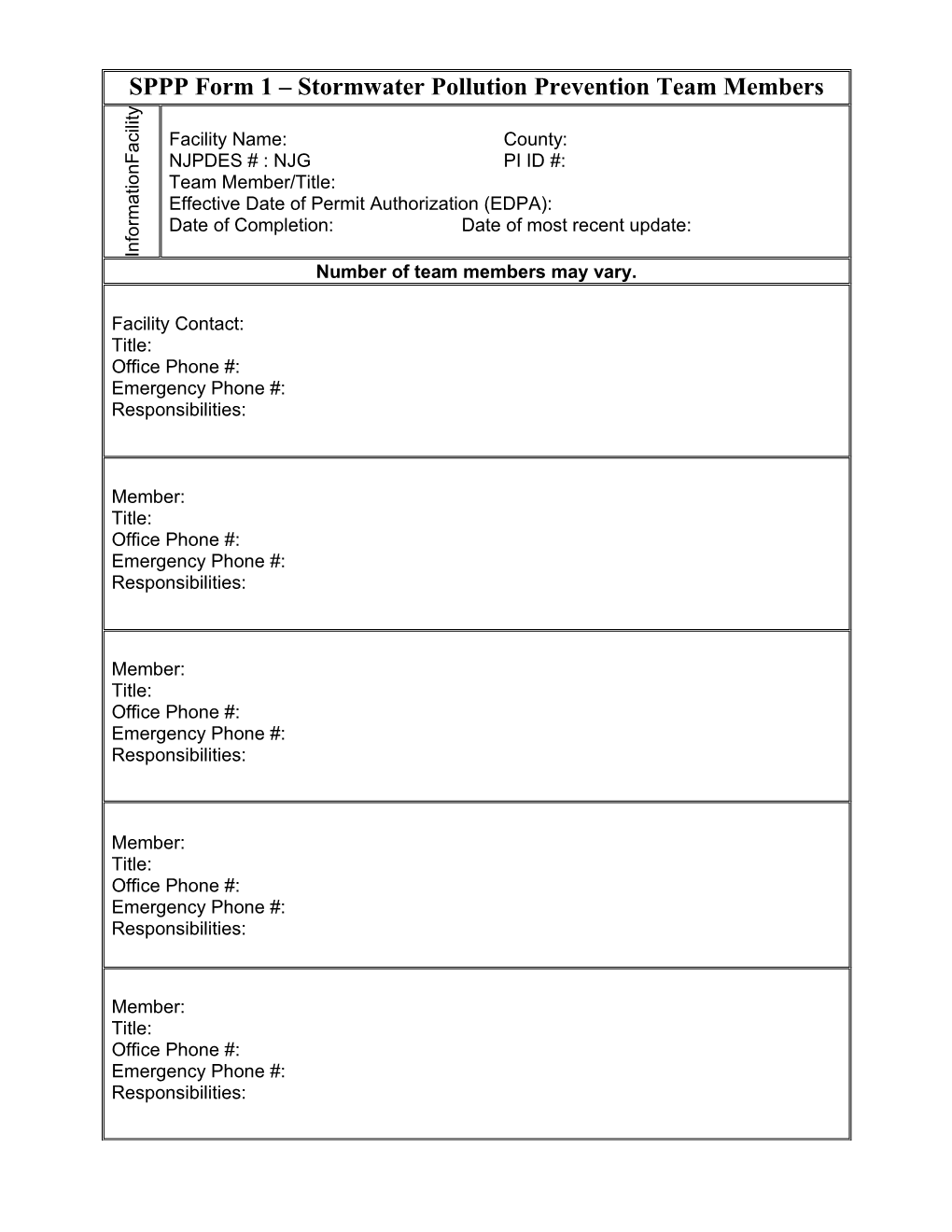 SPPP Form 1 Stormwater Pollution Prevention Team Members