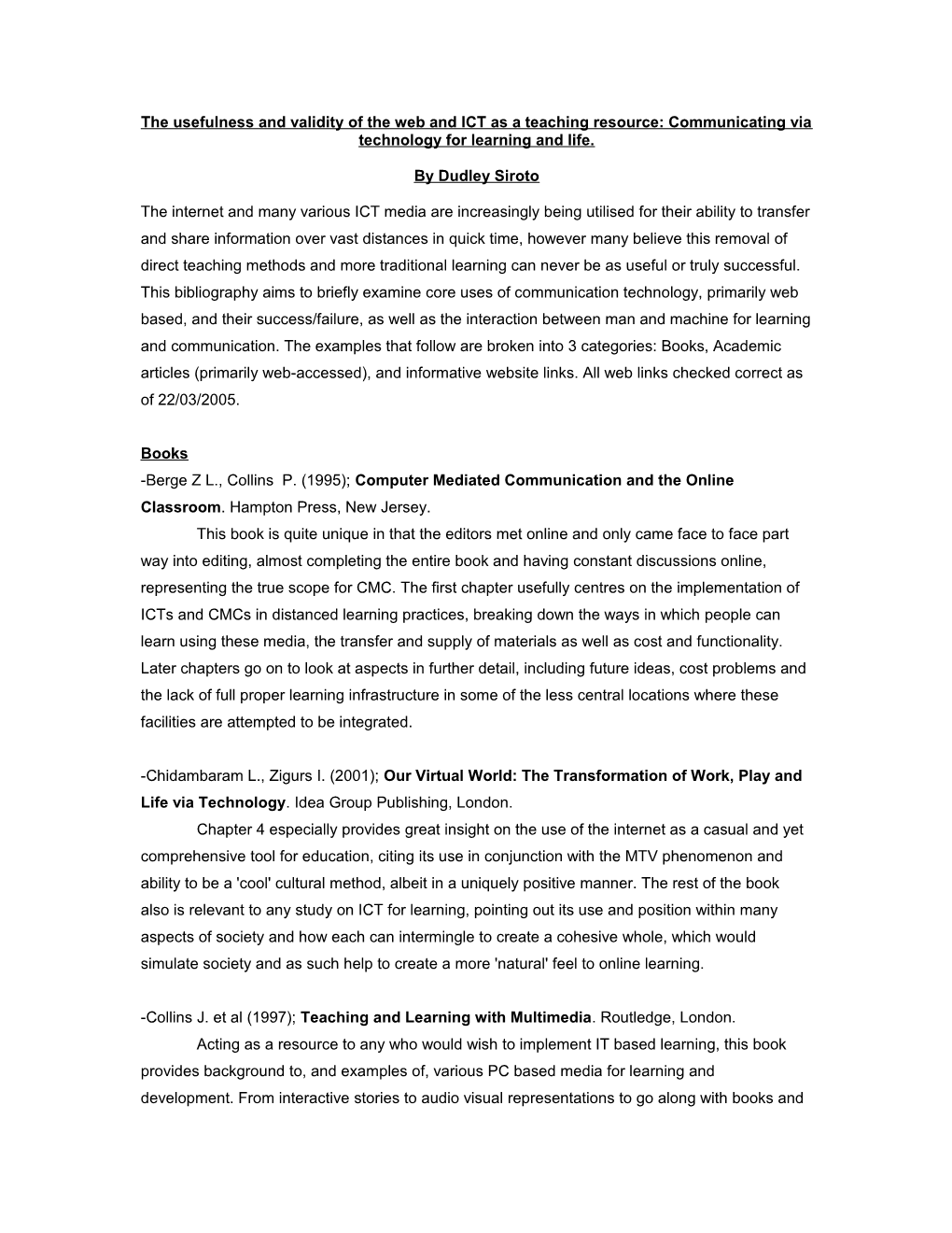 The Usefulness and Validity of the Web and ICT As a Teaching Resource: Communicating Via