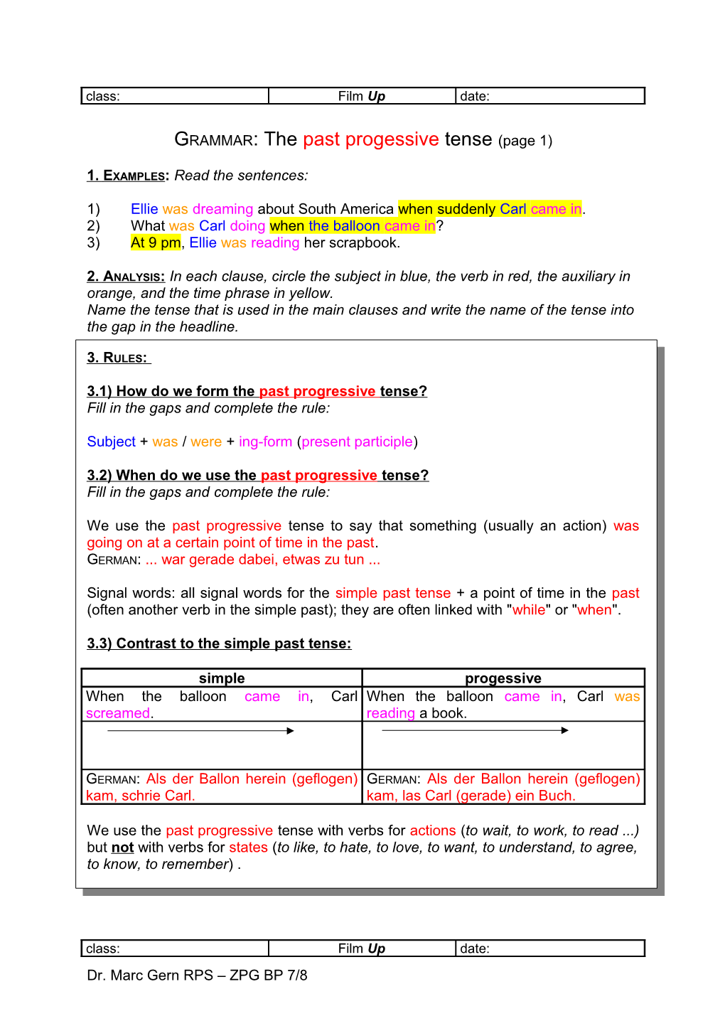 Grammar: the Past Progessive Tense(Page 1)