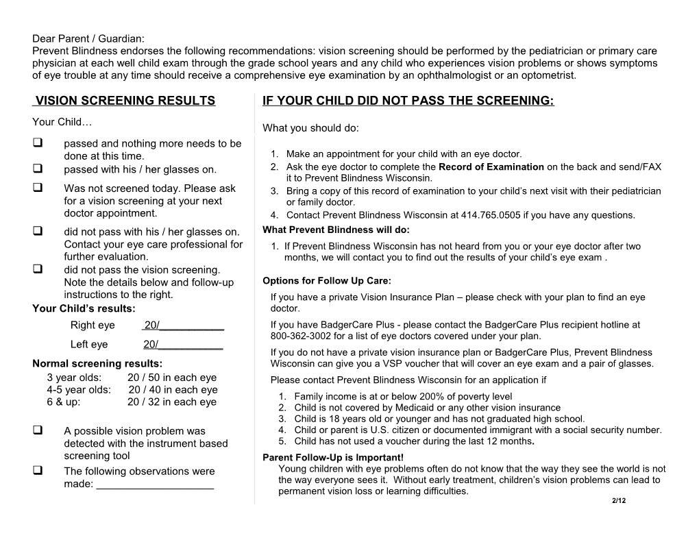 Vision Screening Results