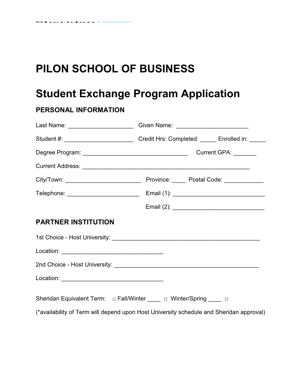 Student Exchange Program Application