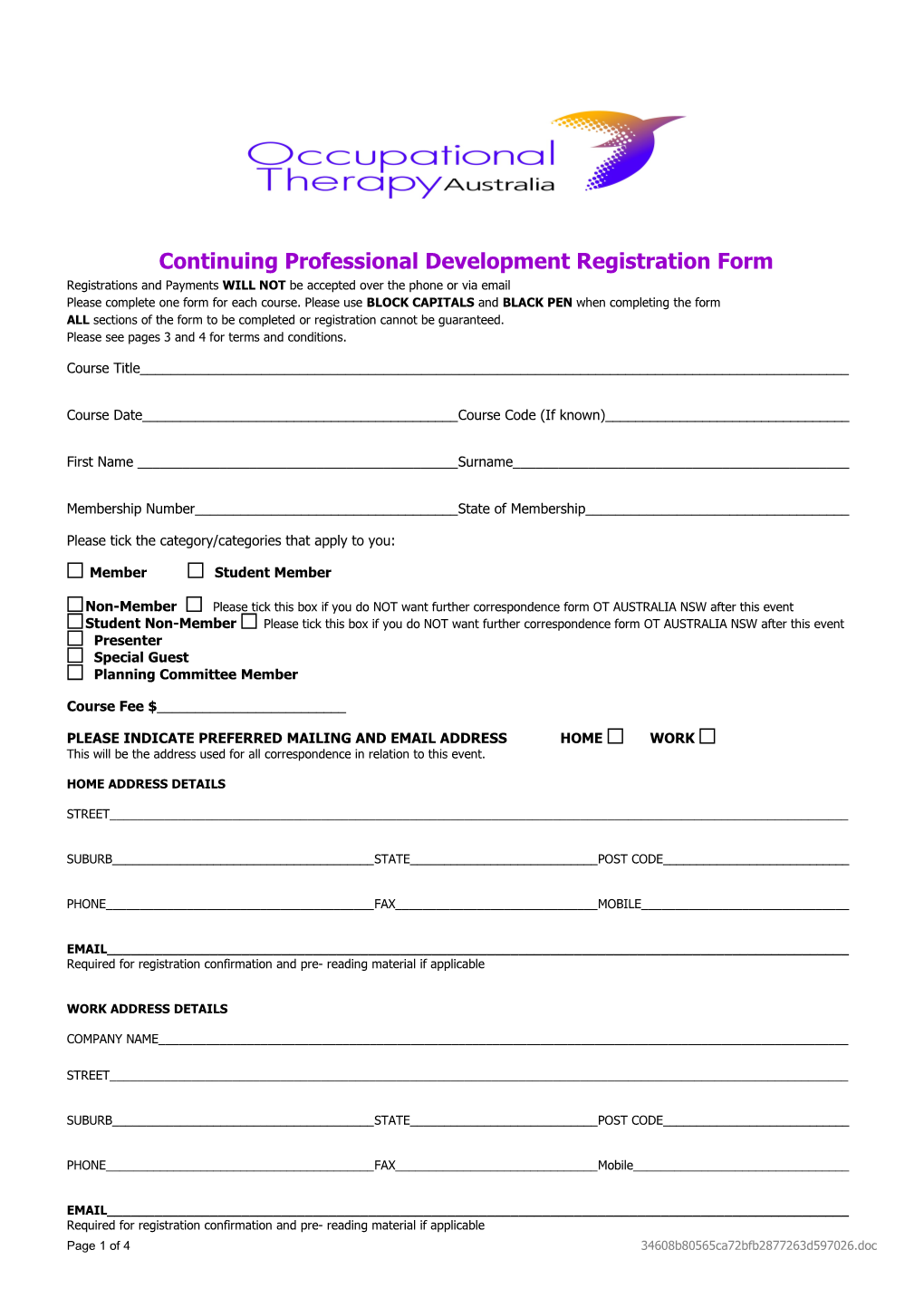 Continuing Professional Development Registration Form