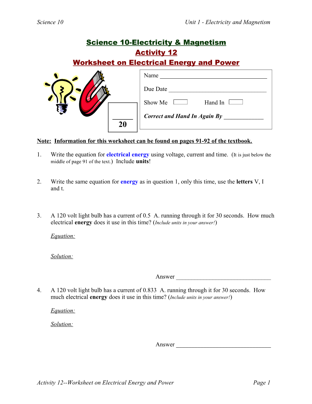 Science 10-Electricity & Magnetism