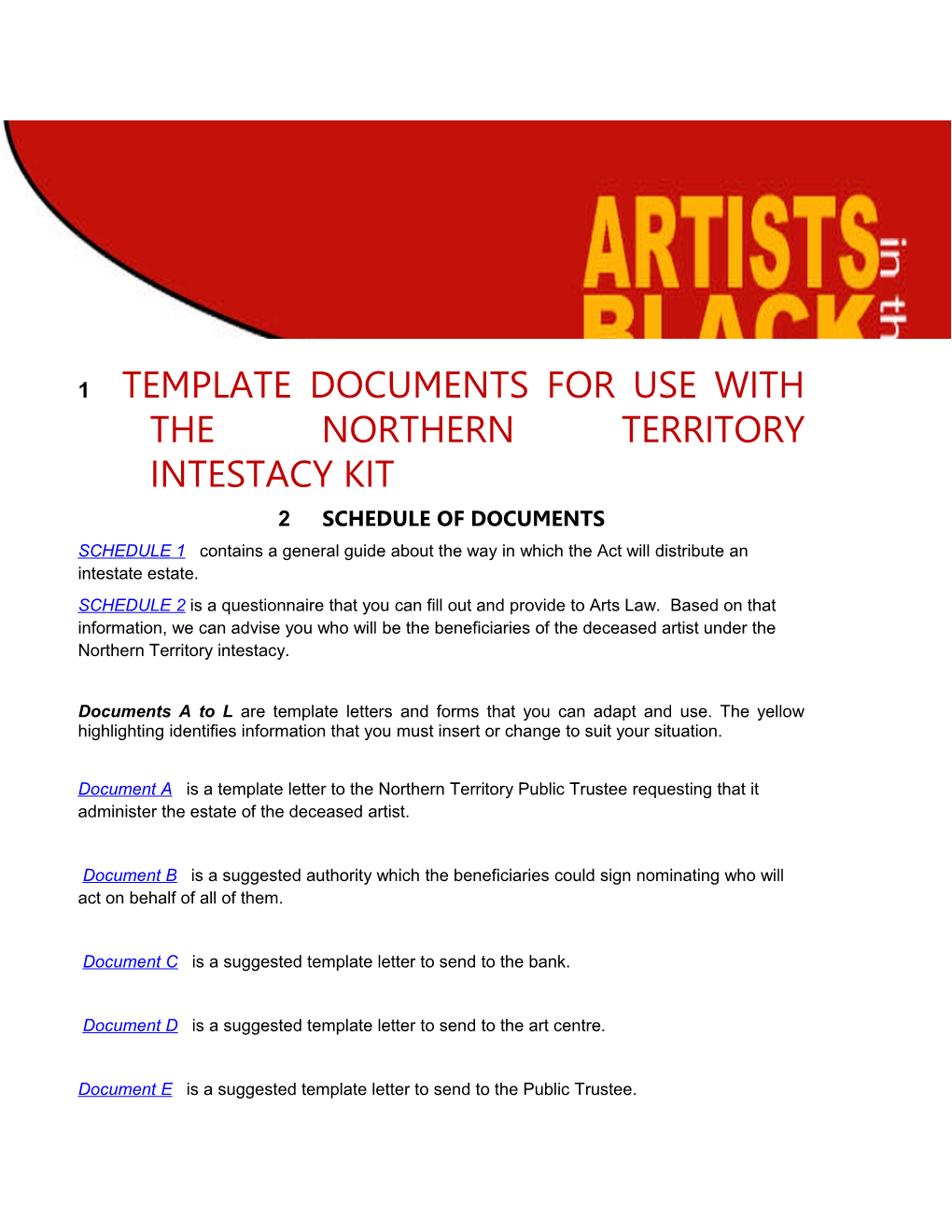 Templatedocuments for Use with the Northern Territory Intestacy Kit