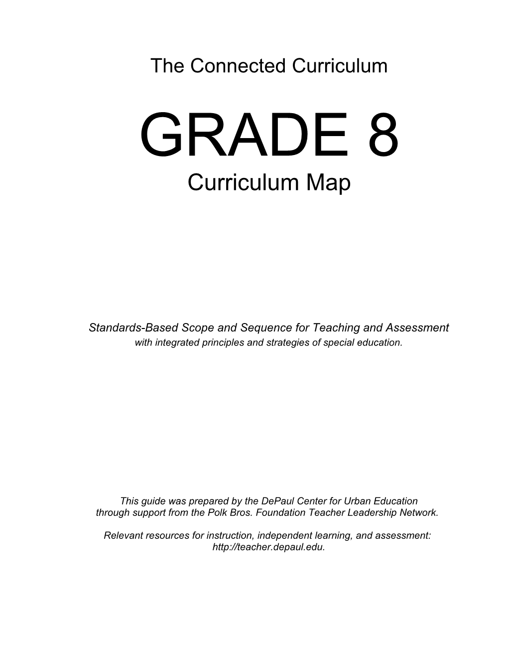 Standards-Based Scope and Sequence for Teaching and Assessment