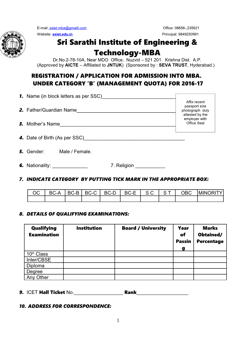 Registration / Application for Admission Into Mba