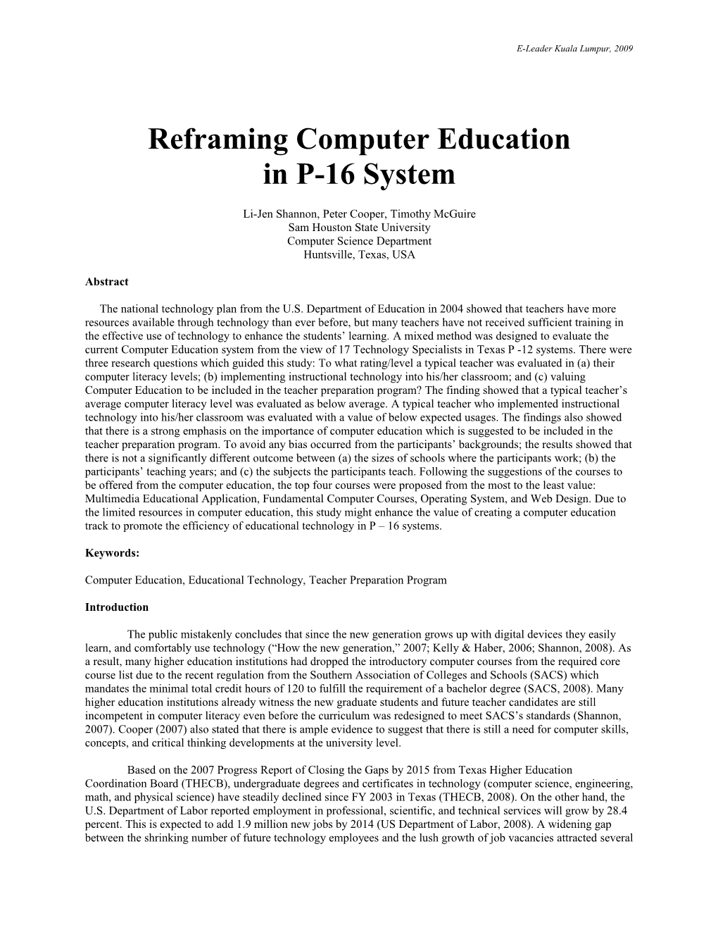 Reframing Computer Education