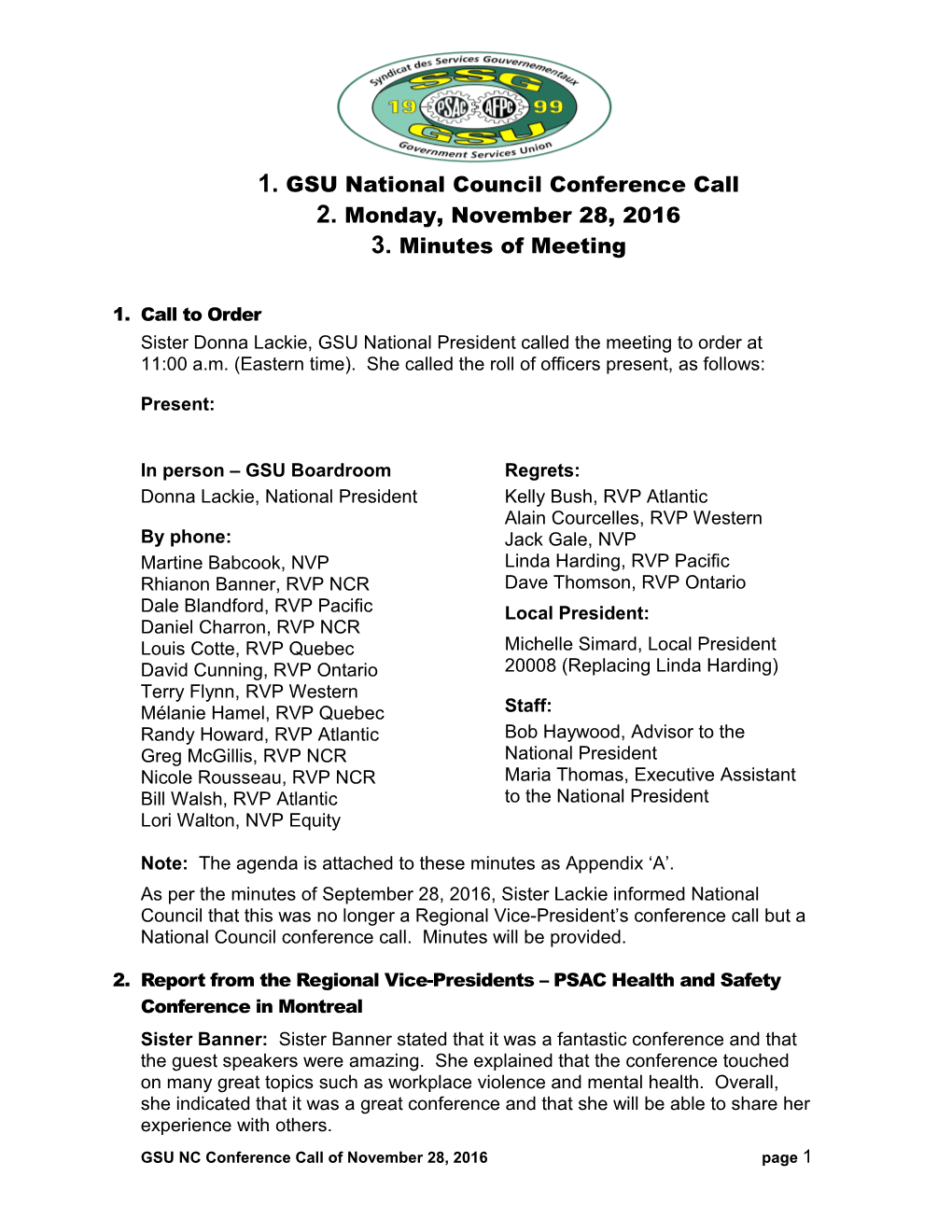 GSU National Council Conference Call