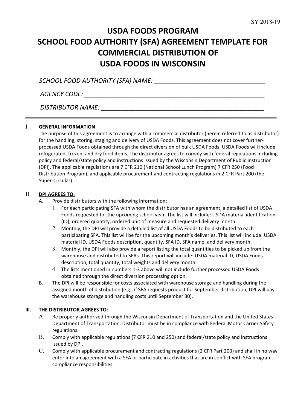 Commercial Delivery of USDA Foods