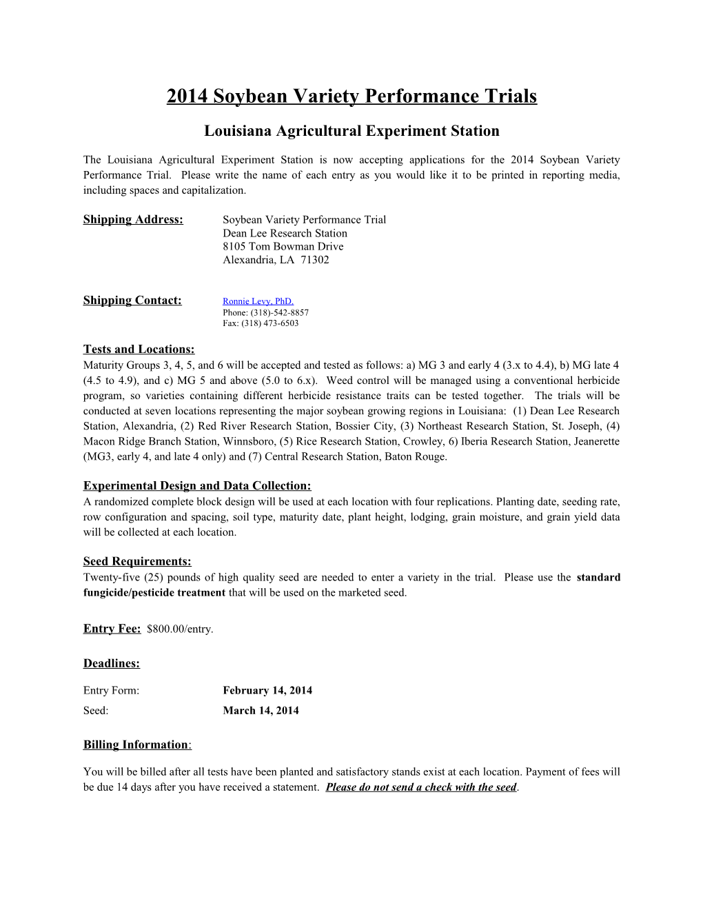 2010 Soybean Variety Performance Trials