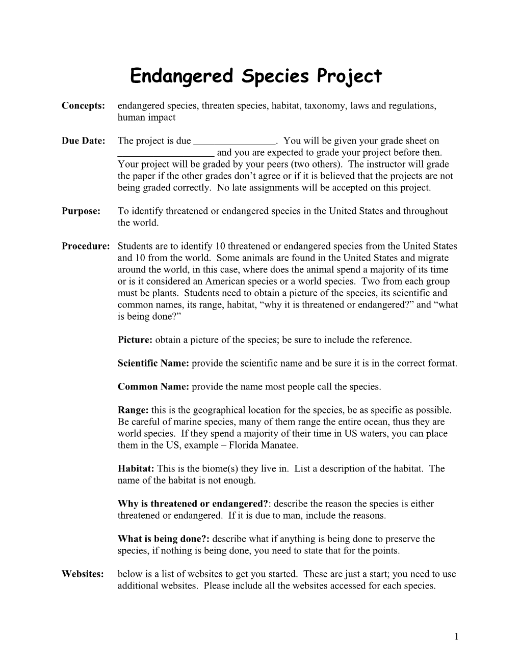 Endangered Species Project