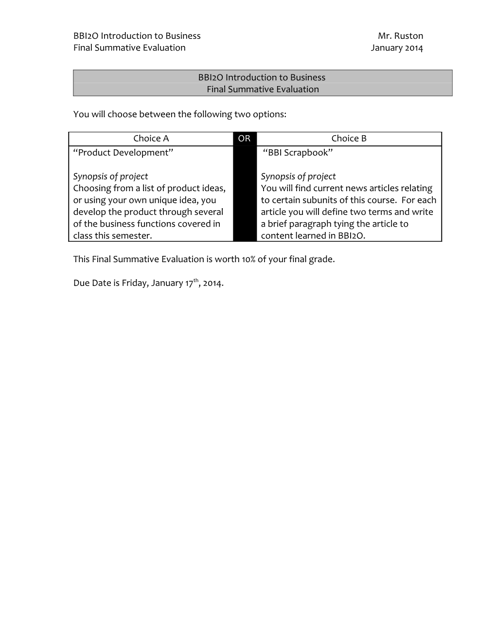 BBI2O Introduction to Business