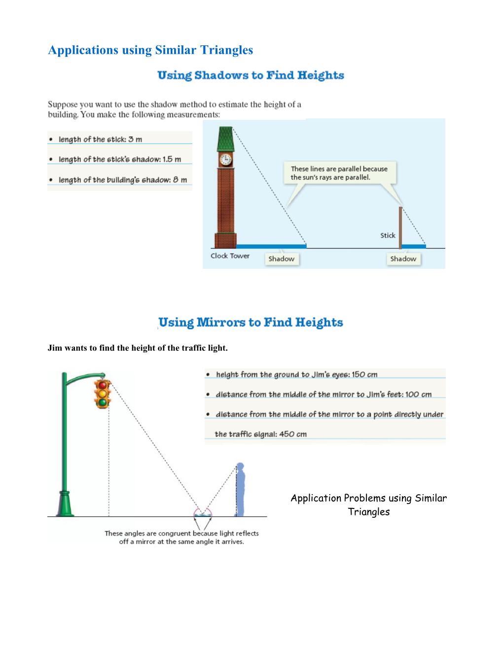 Application Problems Using Similar Triangles