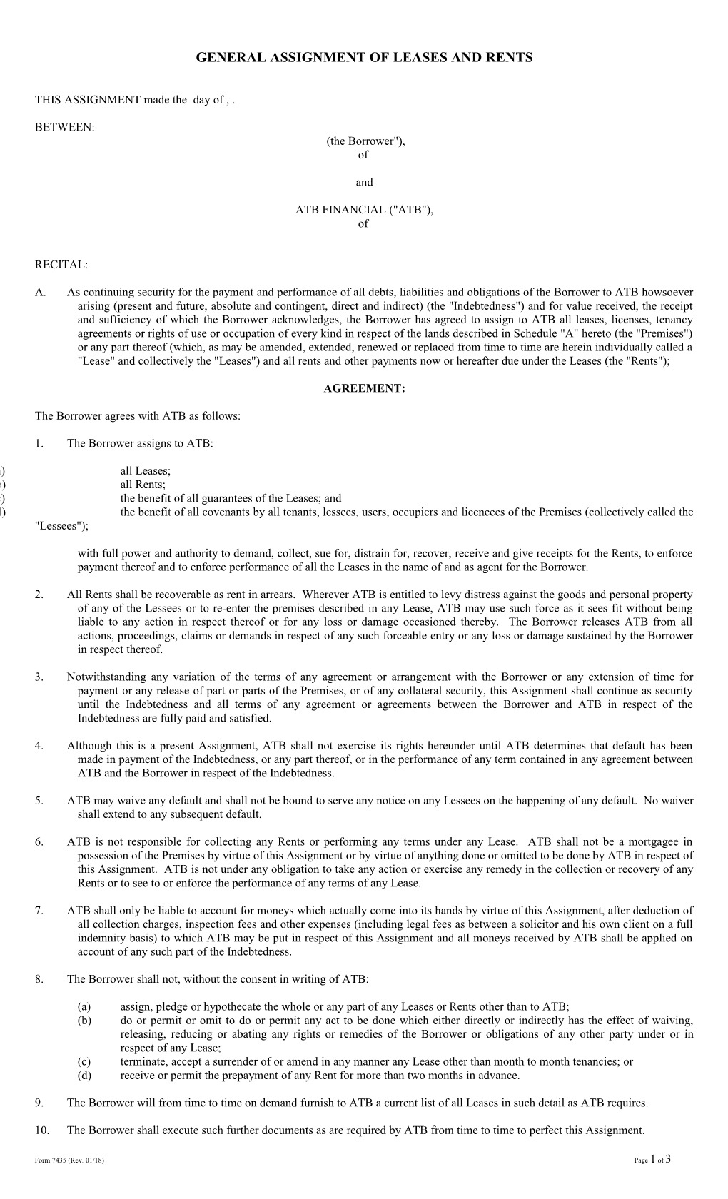 Form 7435 (Rev. 2018-01) - General Assignment Leases Rents