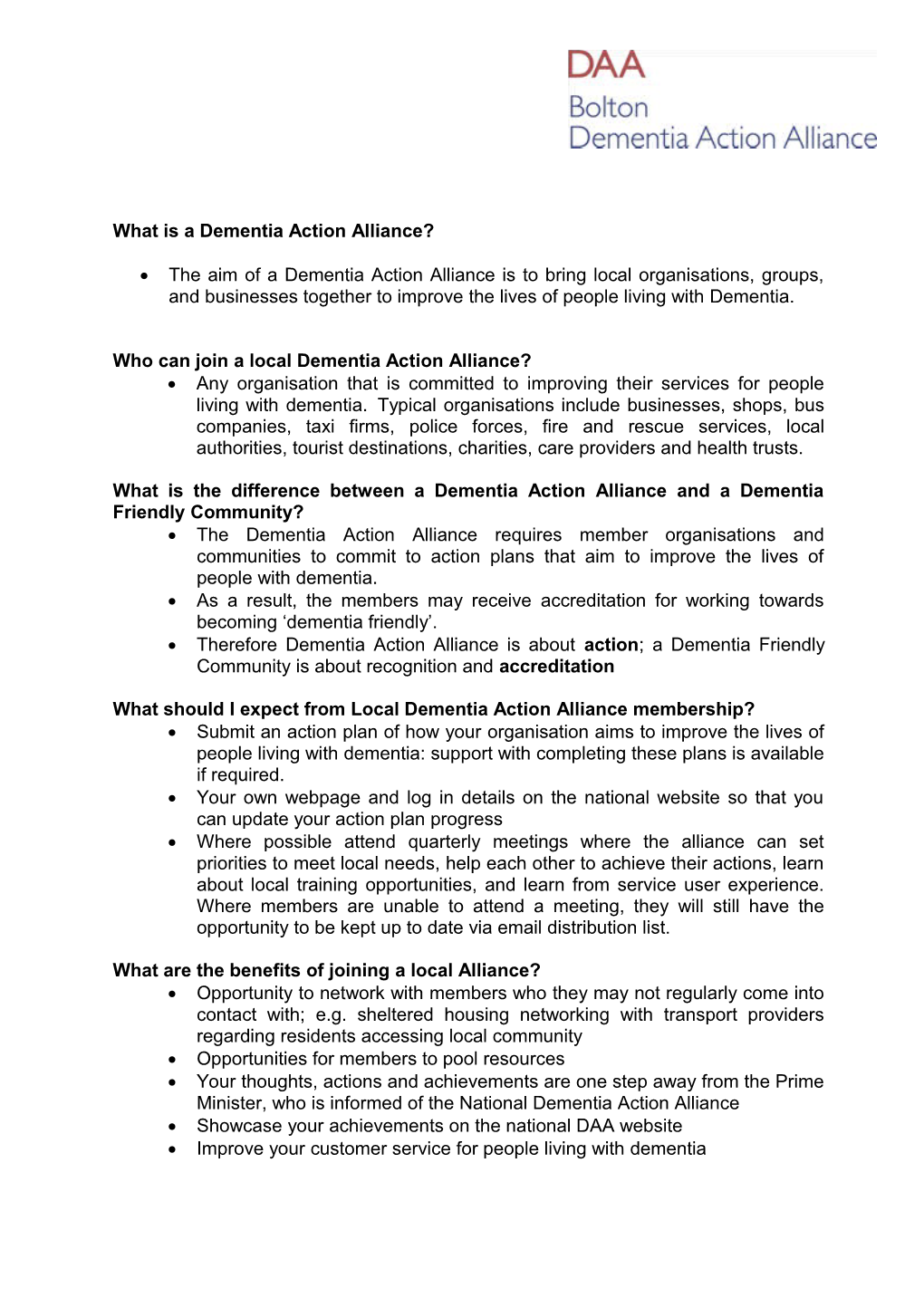 Internal Briefing Note: What Is a Dementia Action Alliance