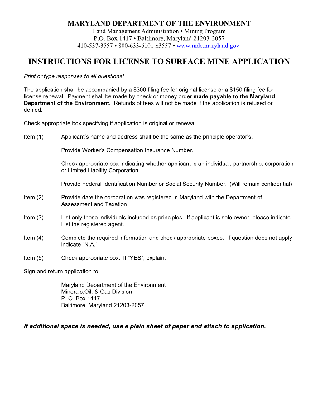 Application for License to Surface Mine