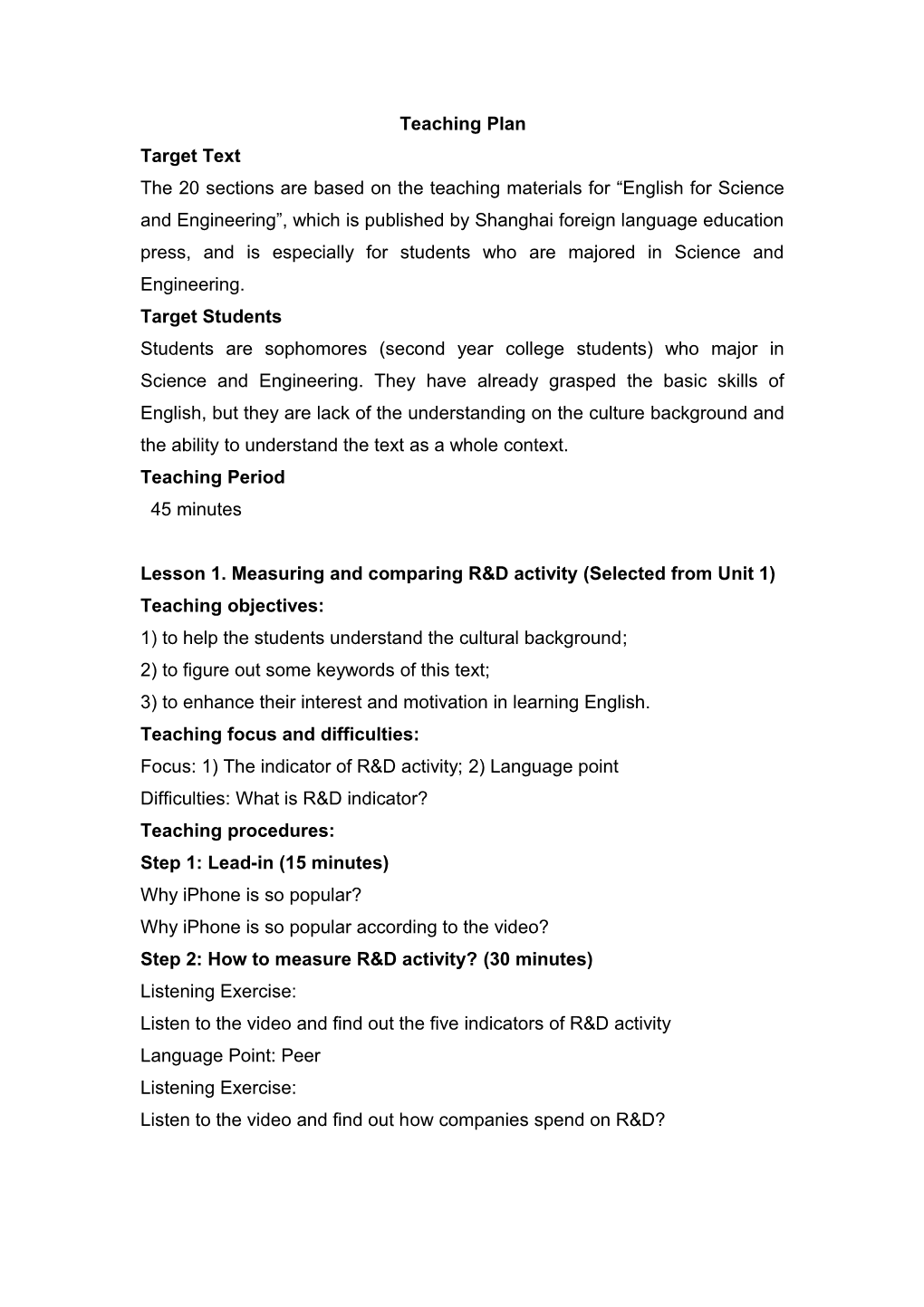 Lesson 1. Measuring and Comparing R&D Activity (Selected from Unit 1)