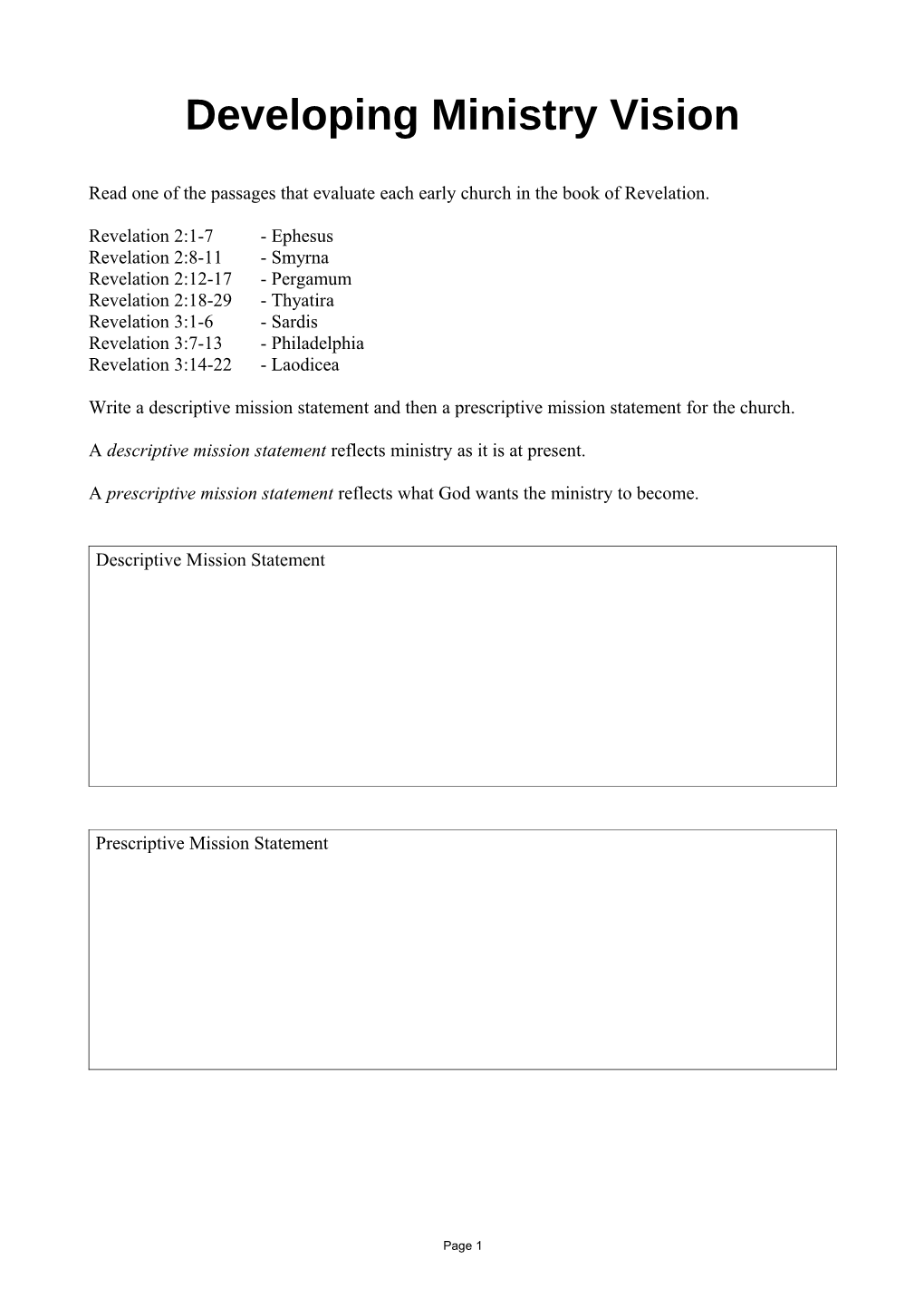 Developing Ministry Vision