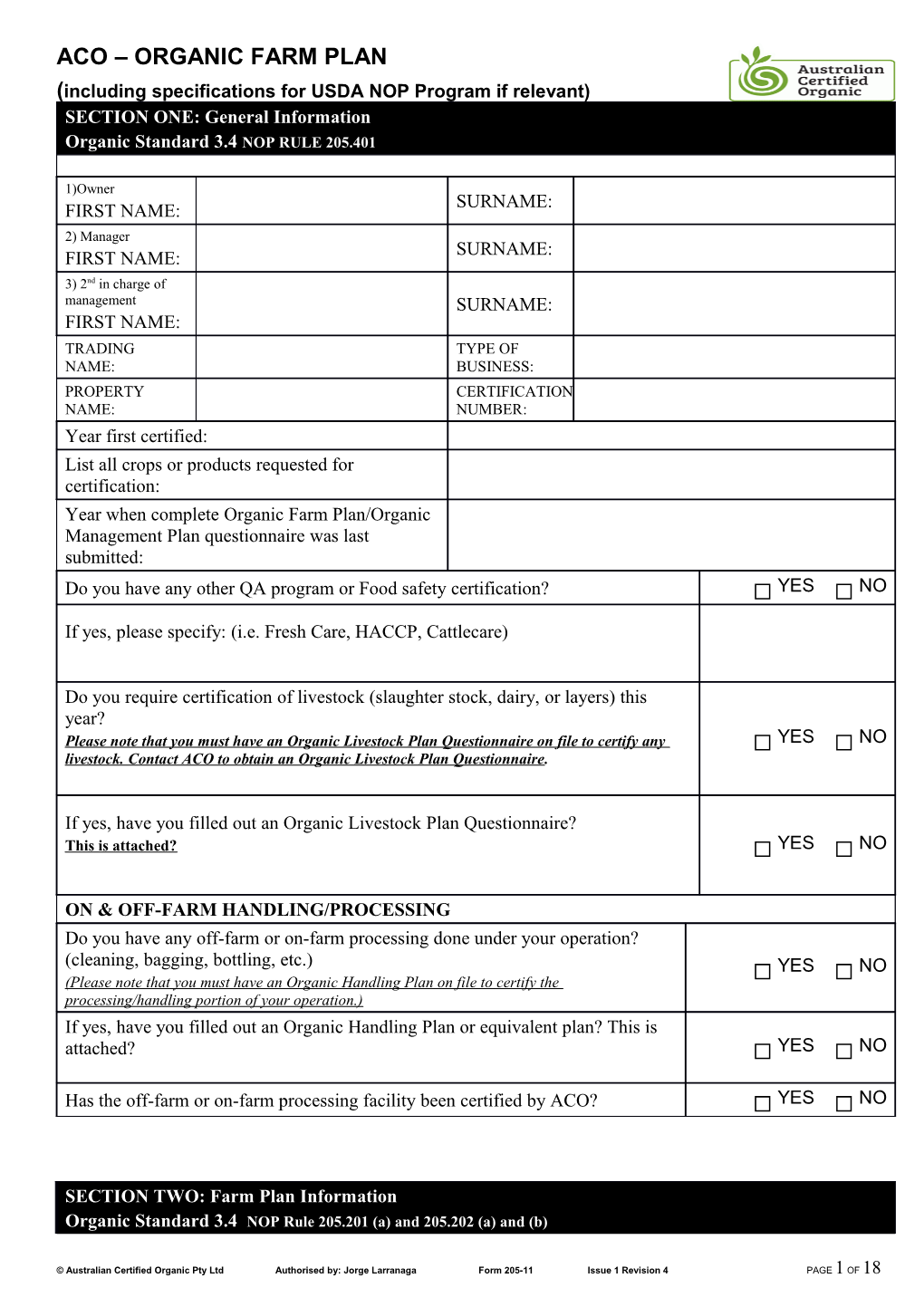 Including Specifications for USDA NOP Program If Relevant