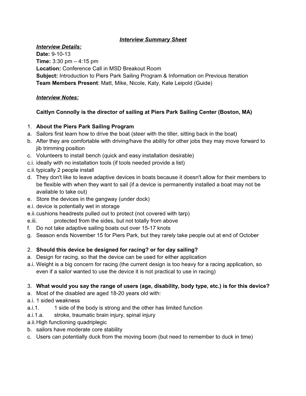 Interview Summary Sheet