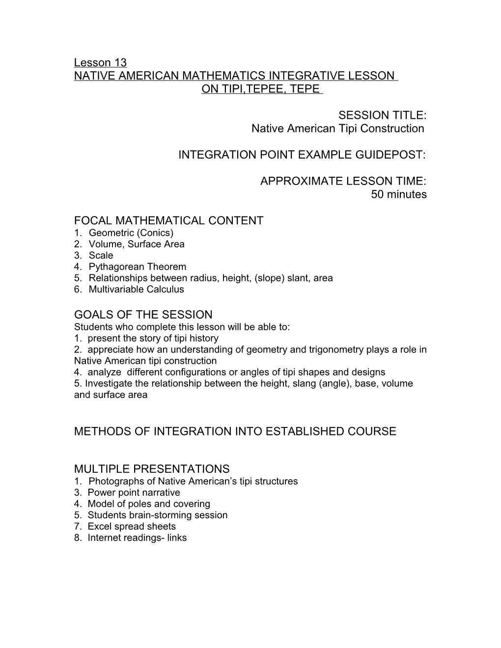 Native American Mathematics Integrative Lesson