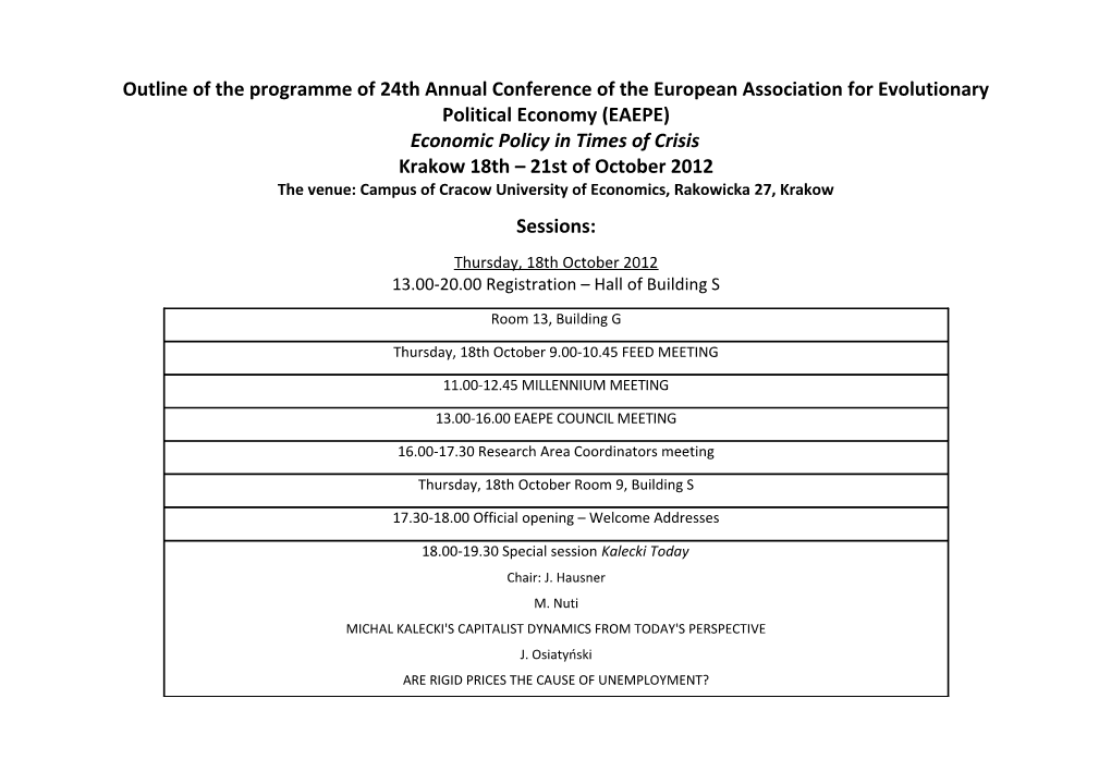 Outline of the Program of 24Th Annual Conference of the European Association for Evolutionary