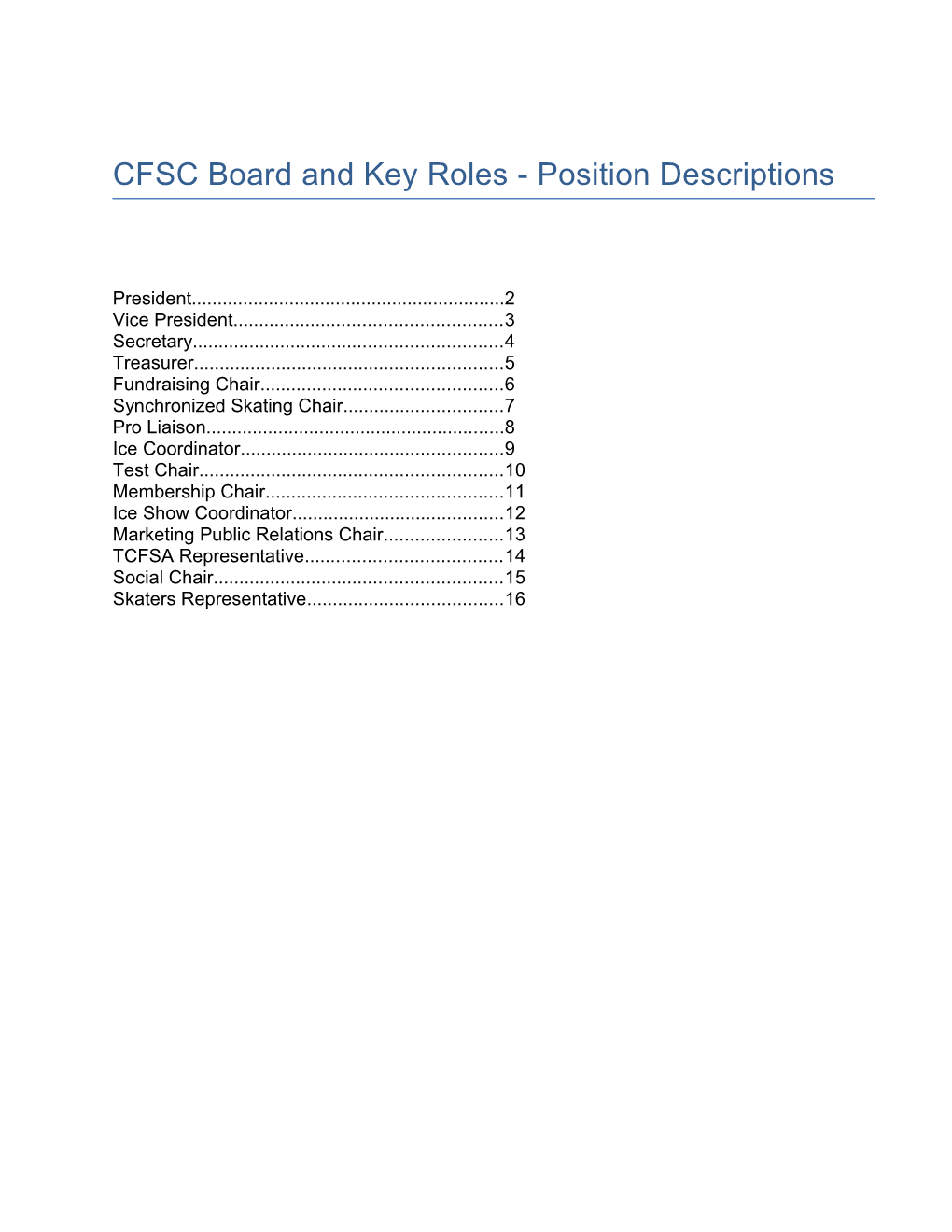 CFSC Board and Key Roles - Position Descriptions