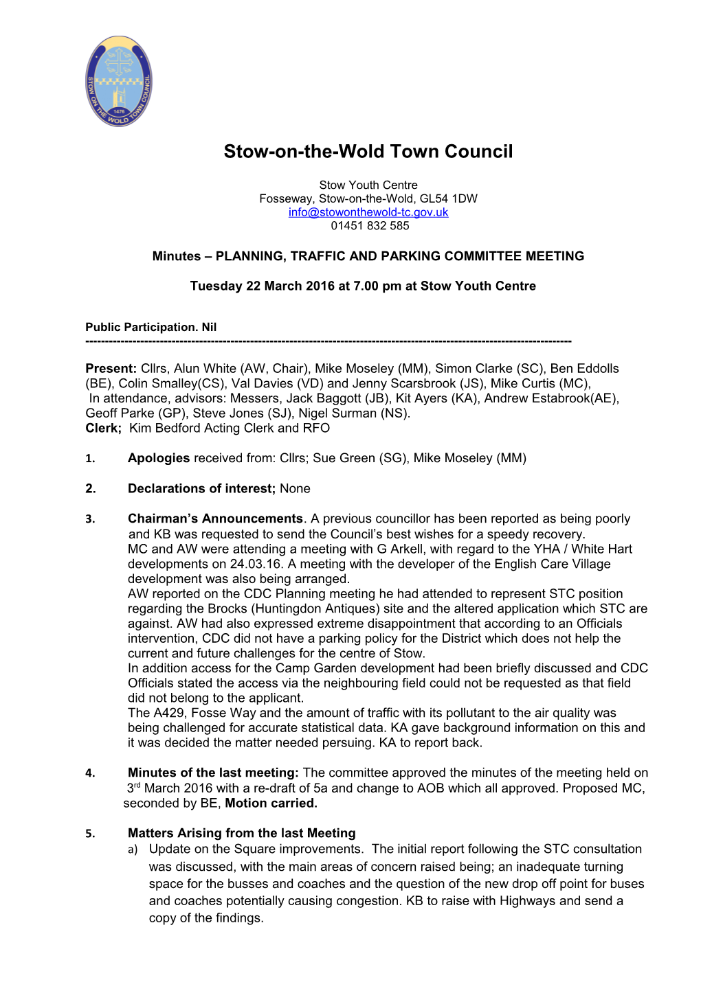 Minutes PLANNING, TRAFFIC and PARKING COMMITTEE MEETING