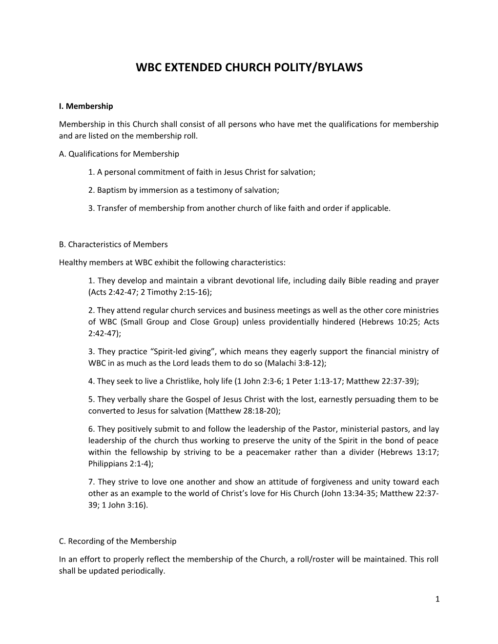 WBC Extended Church Polity/Bylaws