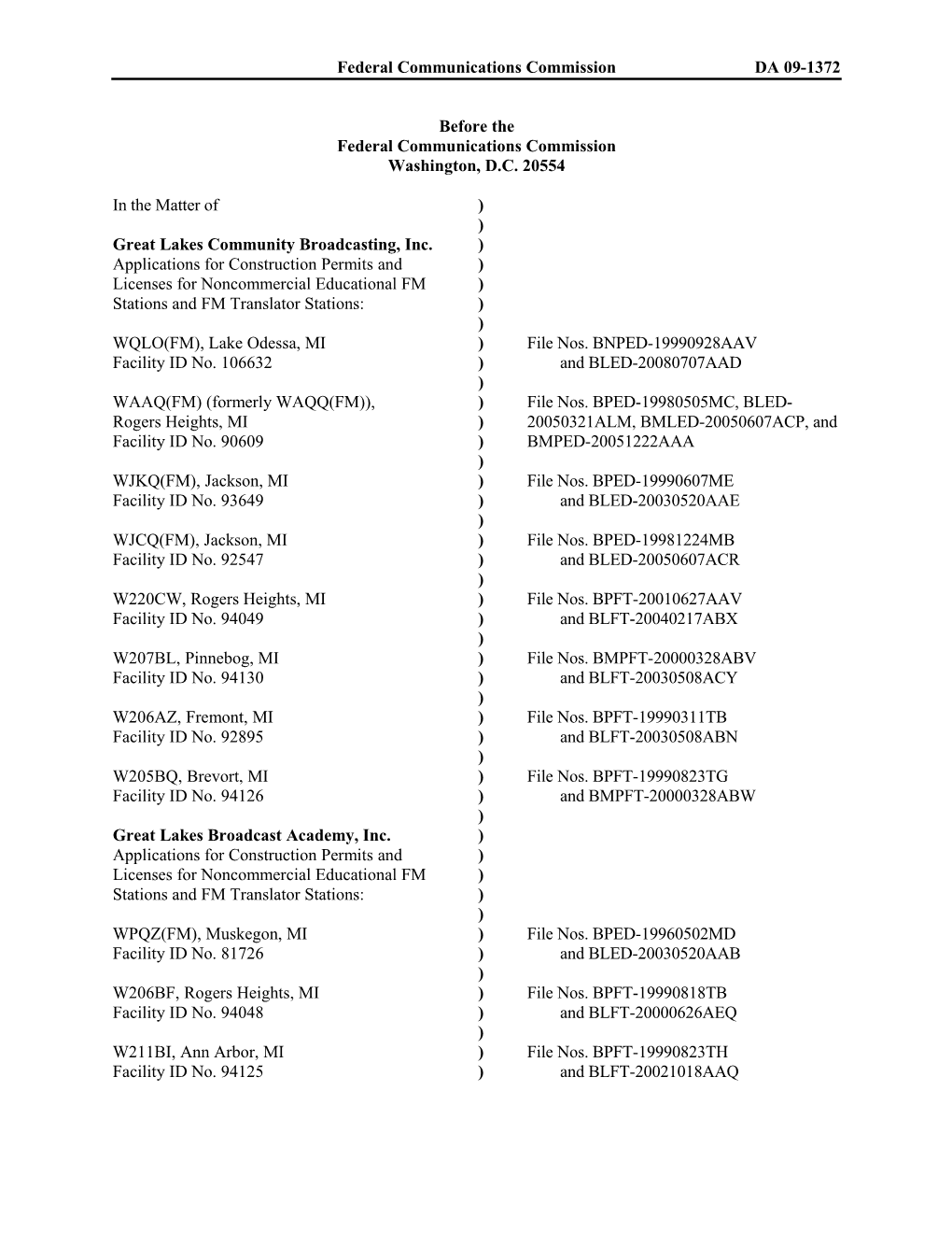 Federal Communications Commissionda 09-1372