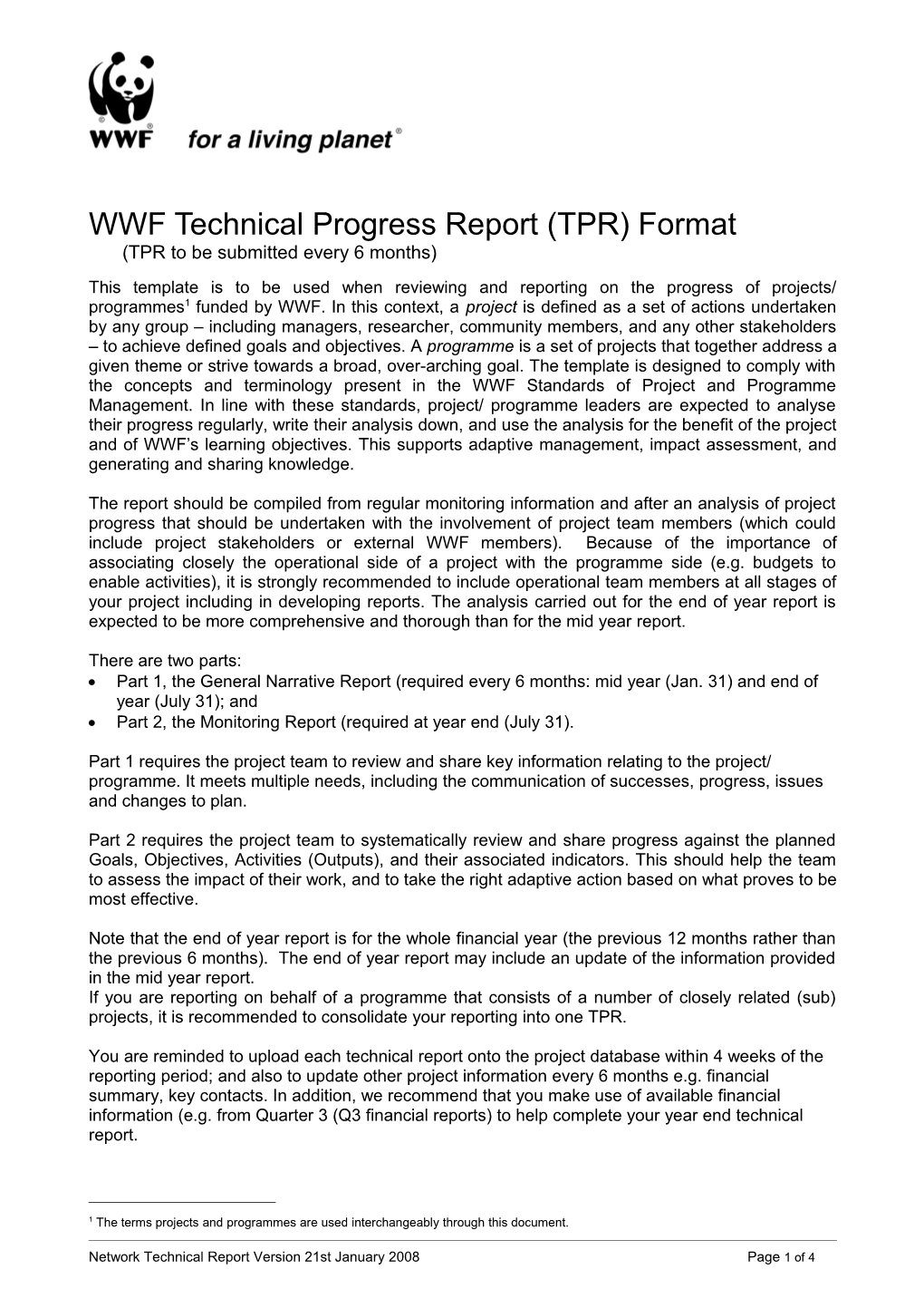 WWF Technical Progress Report
